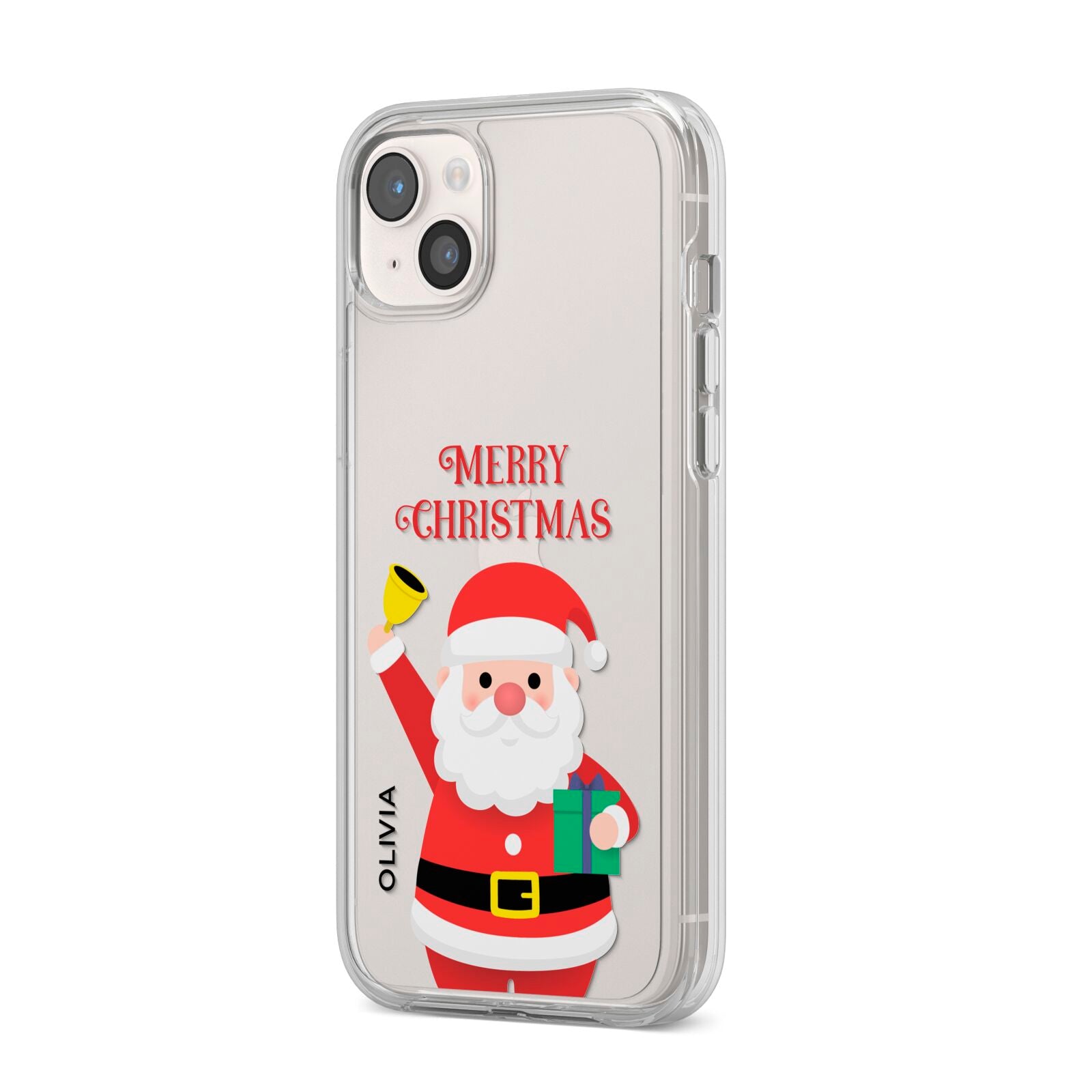 Personalised Santa iPhone 14 Plus Clear Tough Case Starlight Angled Image