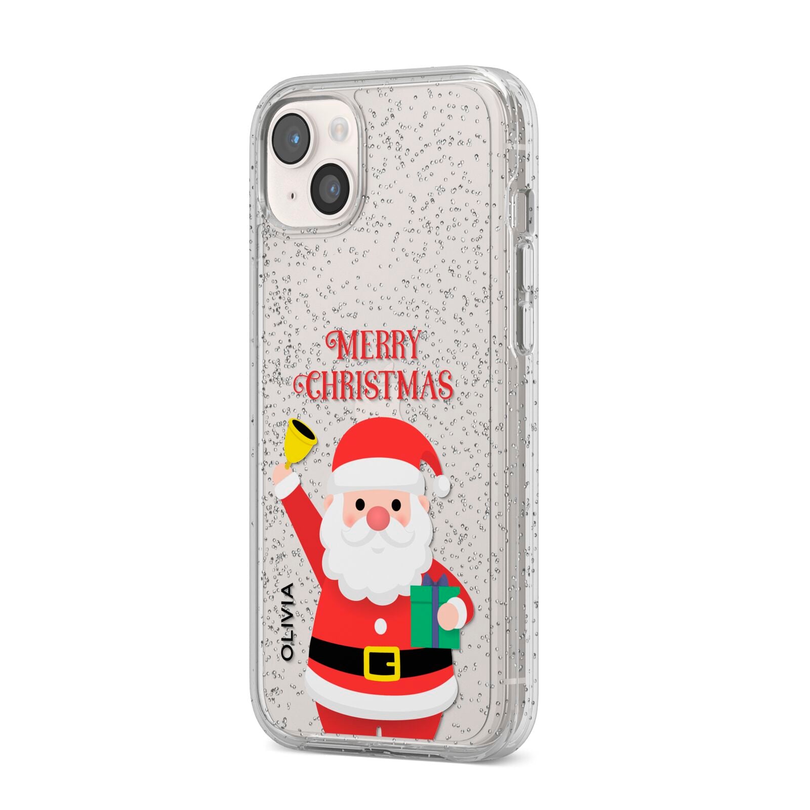 Personalised Santa iPhone 14 Plus Glitter Tough Case Starlight Angled Image