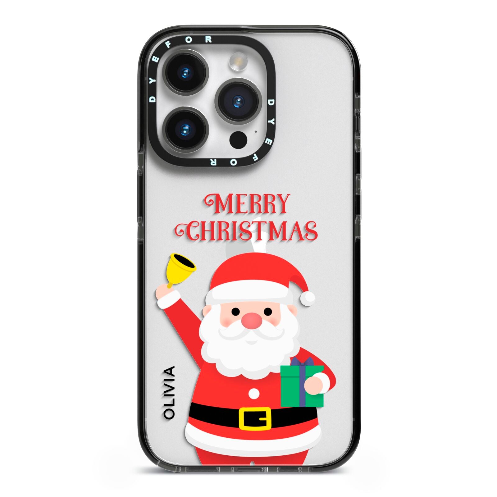 Personalised Santa iPhone 14 Pro Black Impact Case on Silver phone