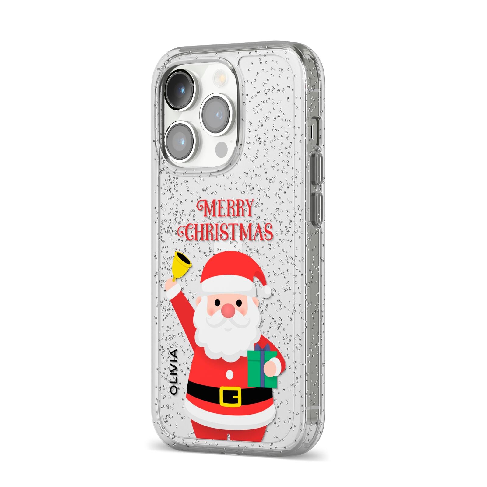 Personalised Santa iPhone 14 Pro Glitter Tough Case Silver Angled Image