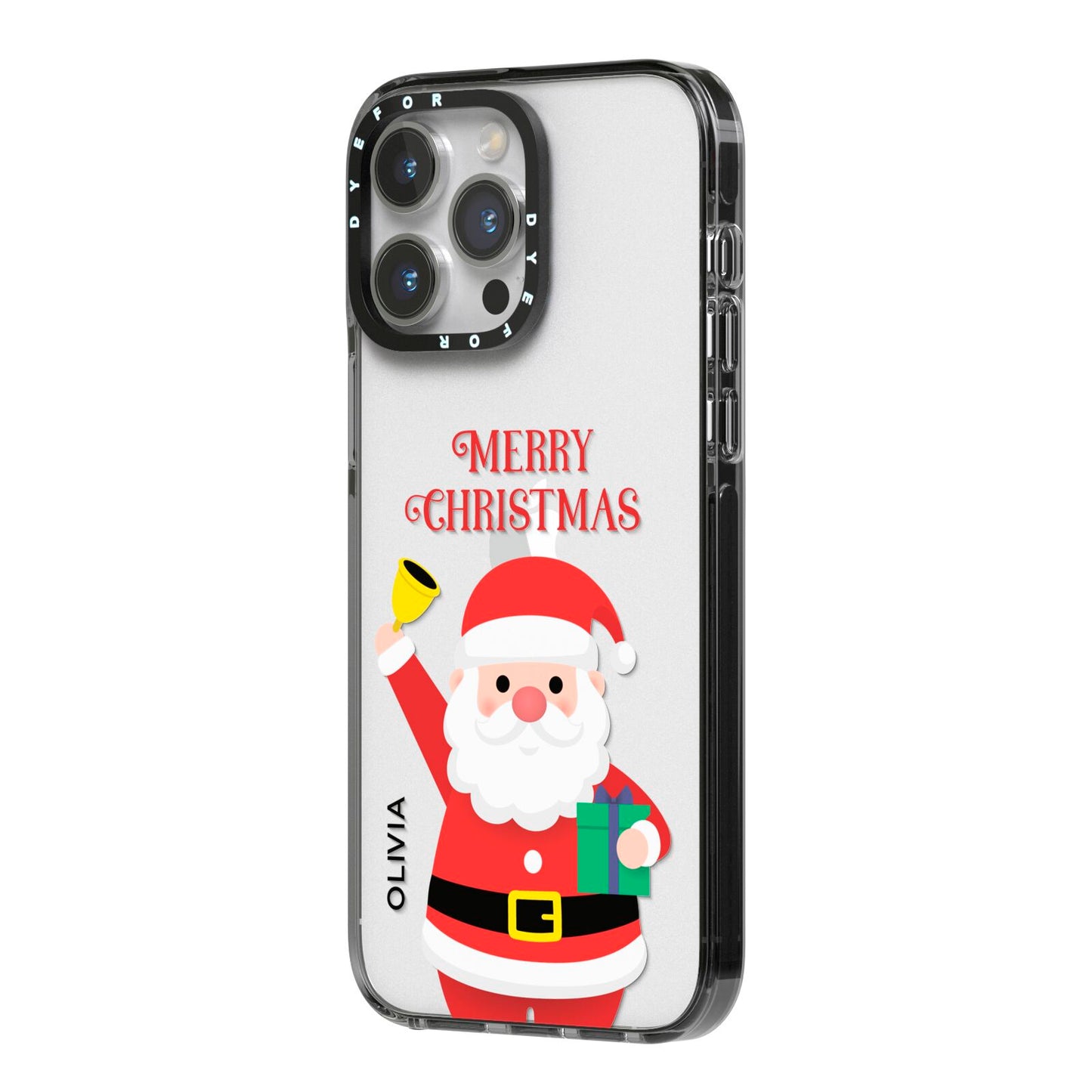 Personalised Santa iPhone 14 Pro Max Black Impact Case Side Angle on Silver phone