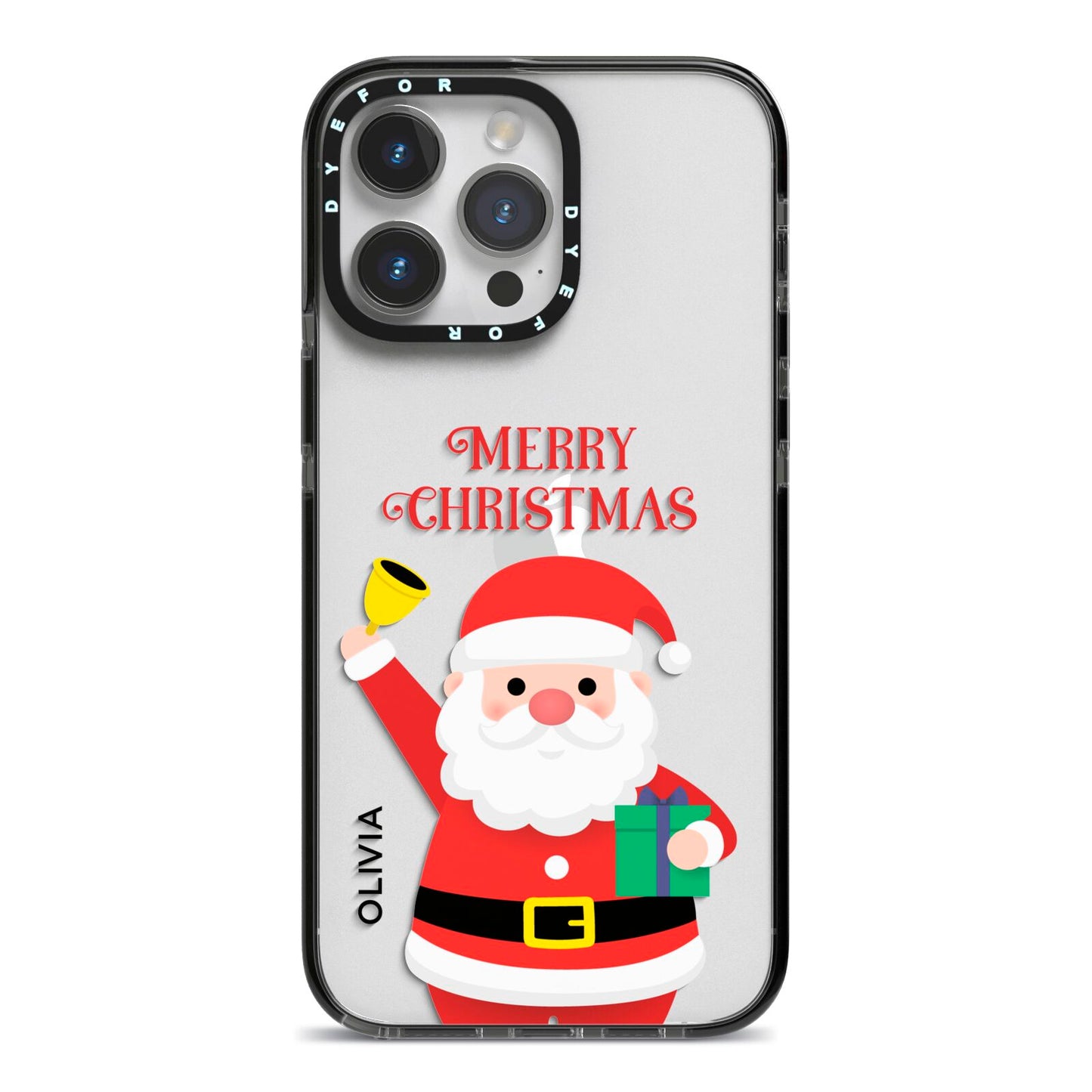 Personalised Santa iPhone 14 Pro Max Black Impact Case on Silver phone