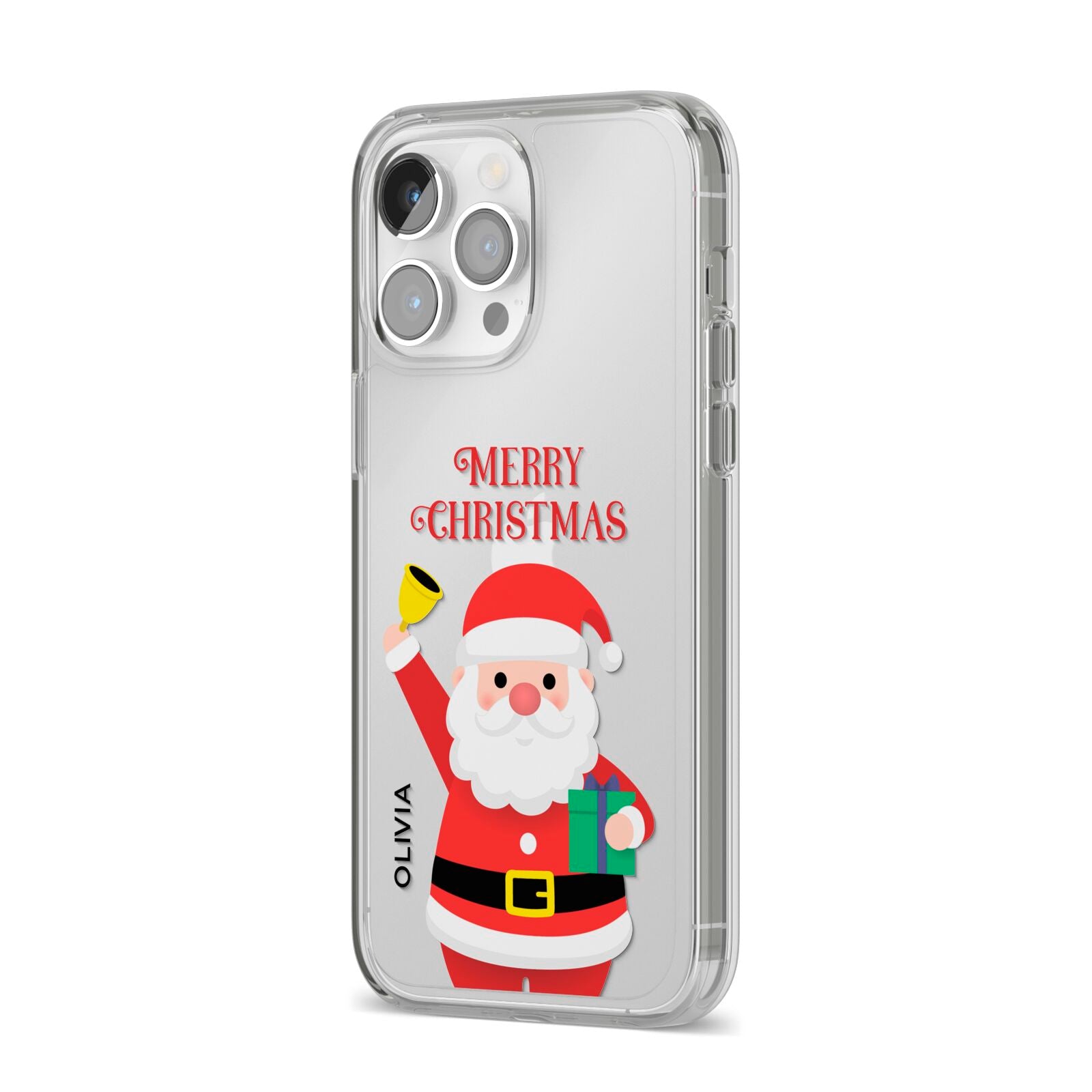 Personalised Santa iPhone 14 Pro Max Clear Tough Case Silver Angled Image