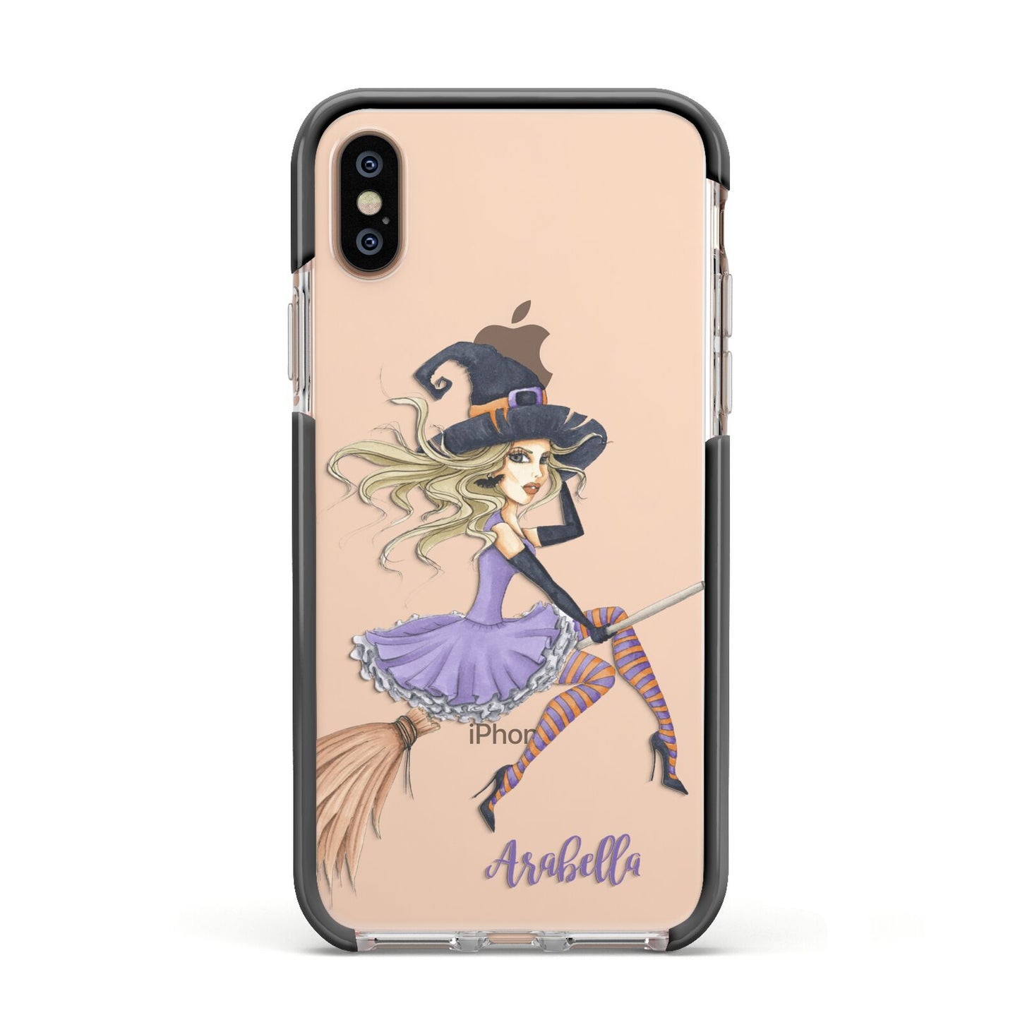 Personalised Sassy Witch Apple iPhone Xs Impact Case Black Edge on Gold Phone