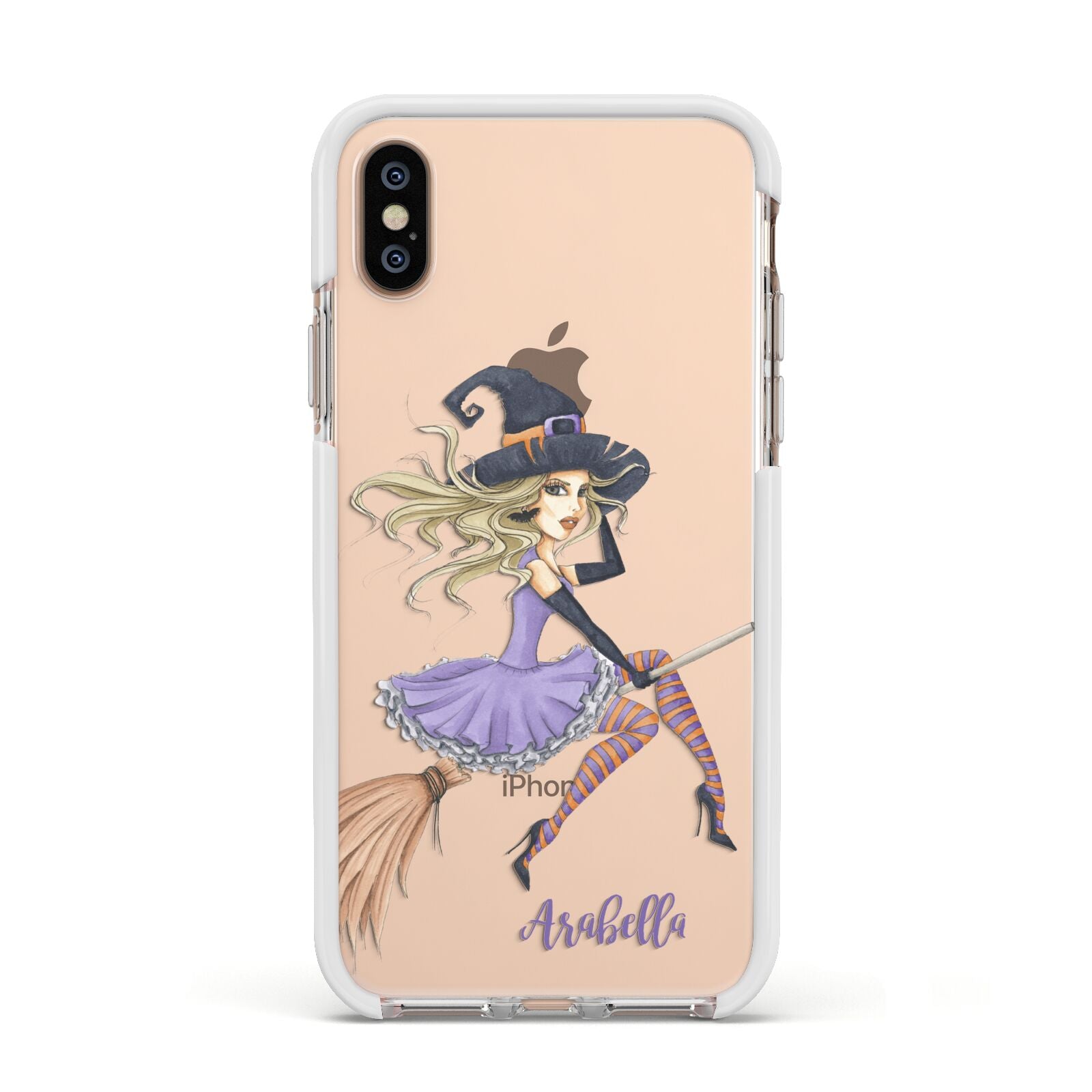 Personalised Sassy Witch Apple iPhone Xs Impact Case White Edge on Gold Phone