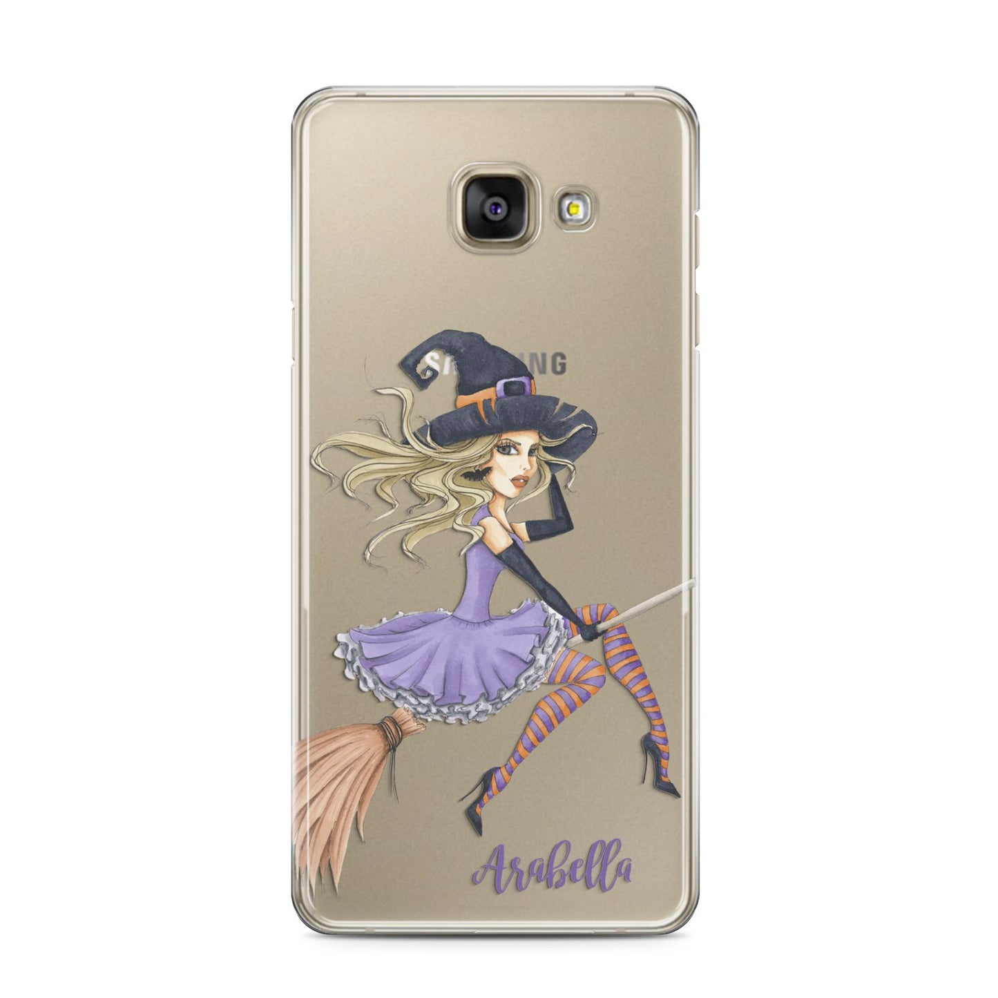 Personalised Sassy Witch Samsung Galaxy A3 2016 Case on gold phone