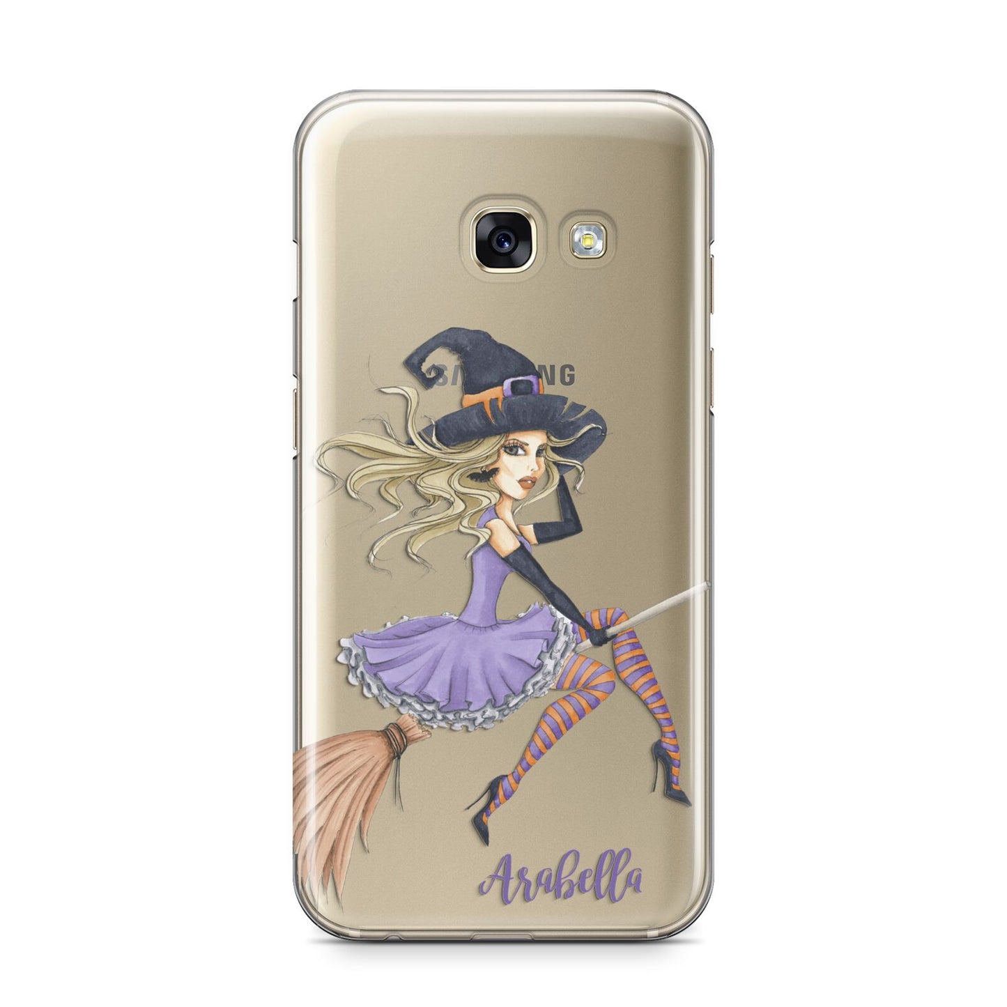 Personalised Sassy Witch Samsung Galaxy A3 2017 Case on gold phone