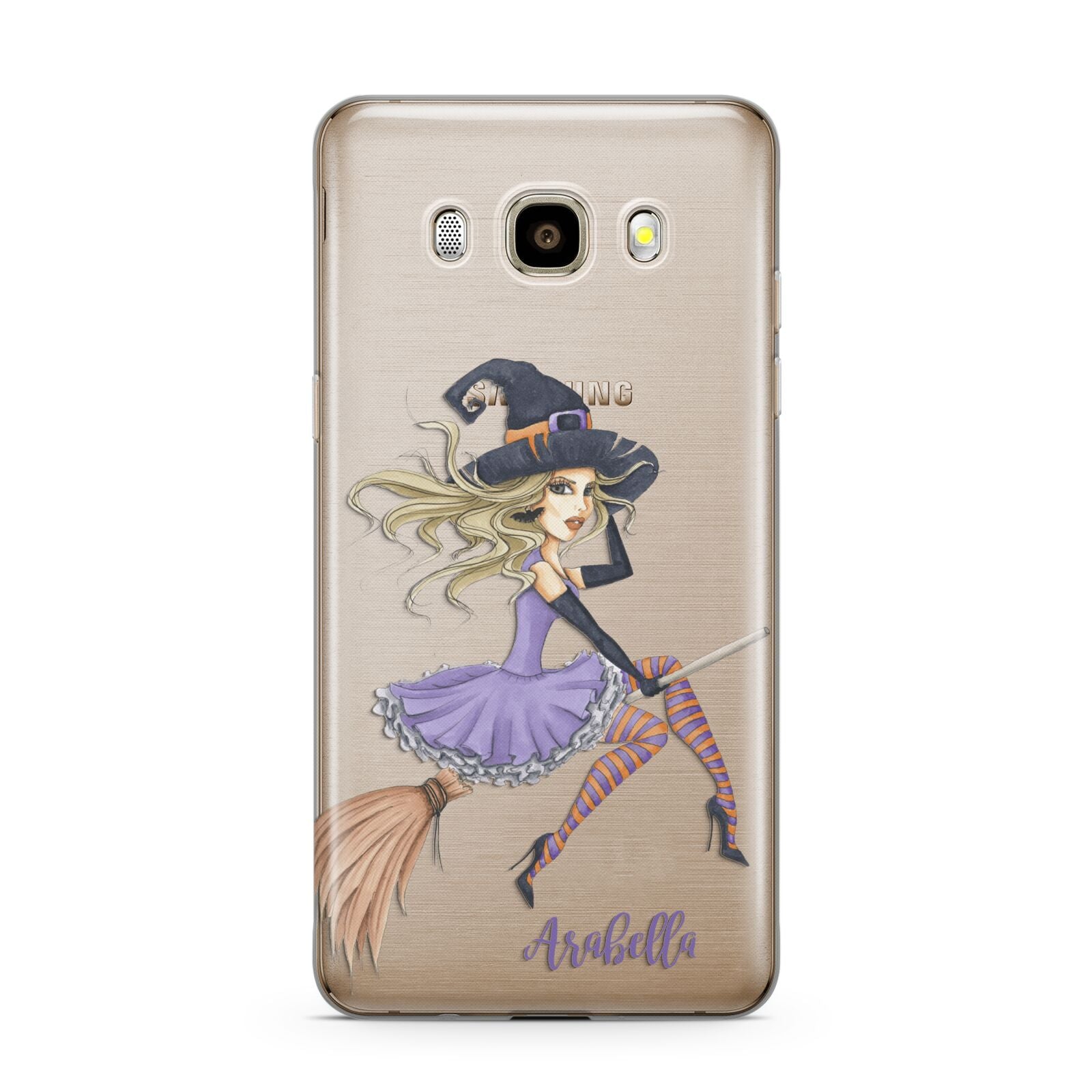 Personalised Sassy Witch Samsung Galaxy J7 2016 Case on gold phone