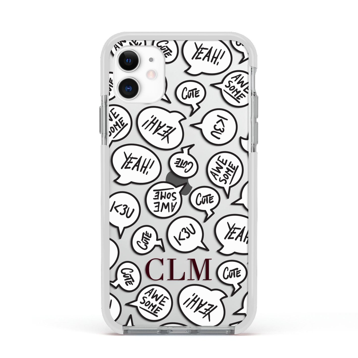 Personalised Sayings With Initials Apple iPhone 11 in White with White Impact Case