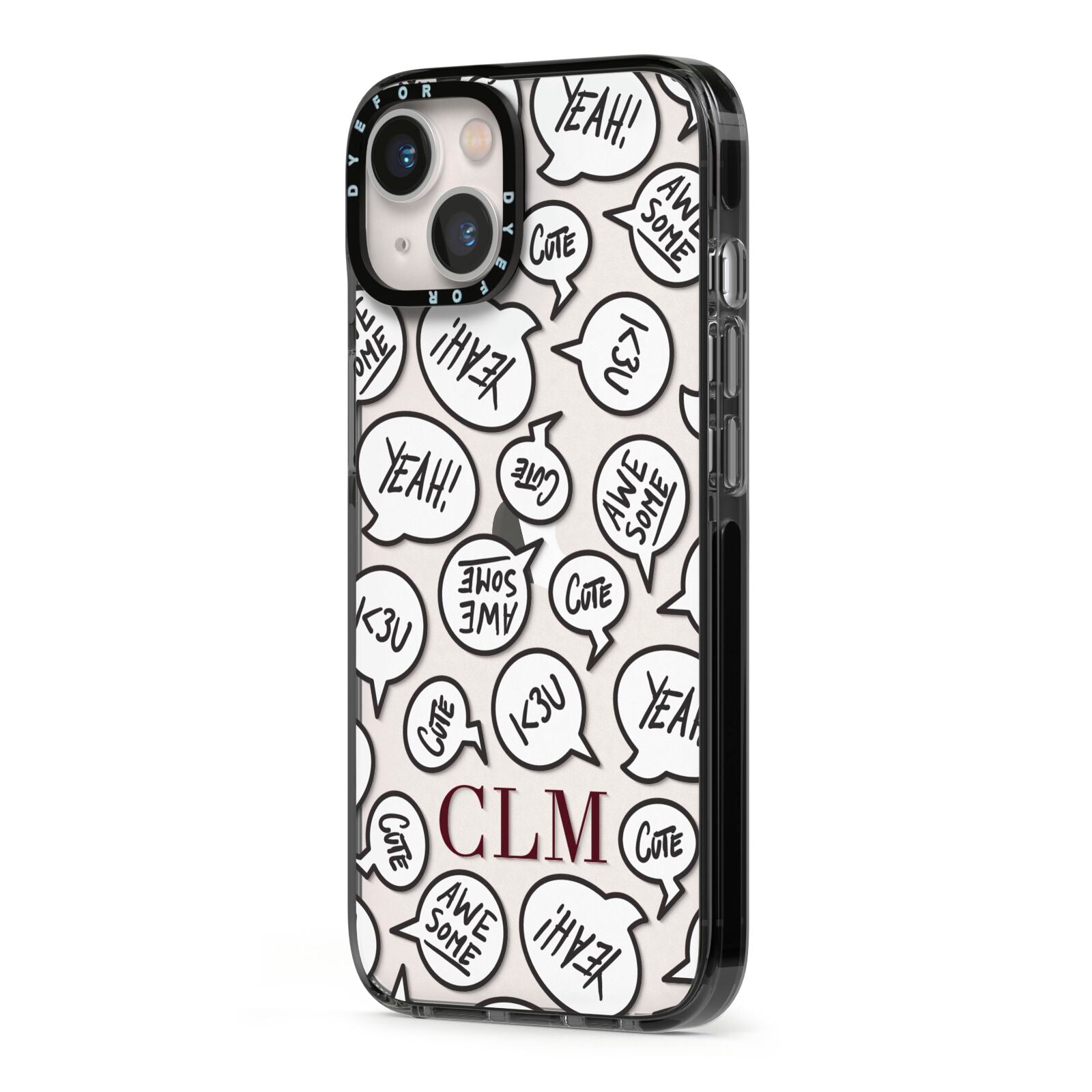 Personalised Sayings With Initials iPhone 13 Black Impact Case Side Angle on Silver phone