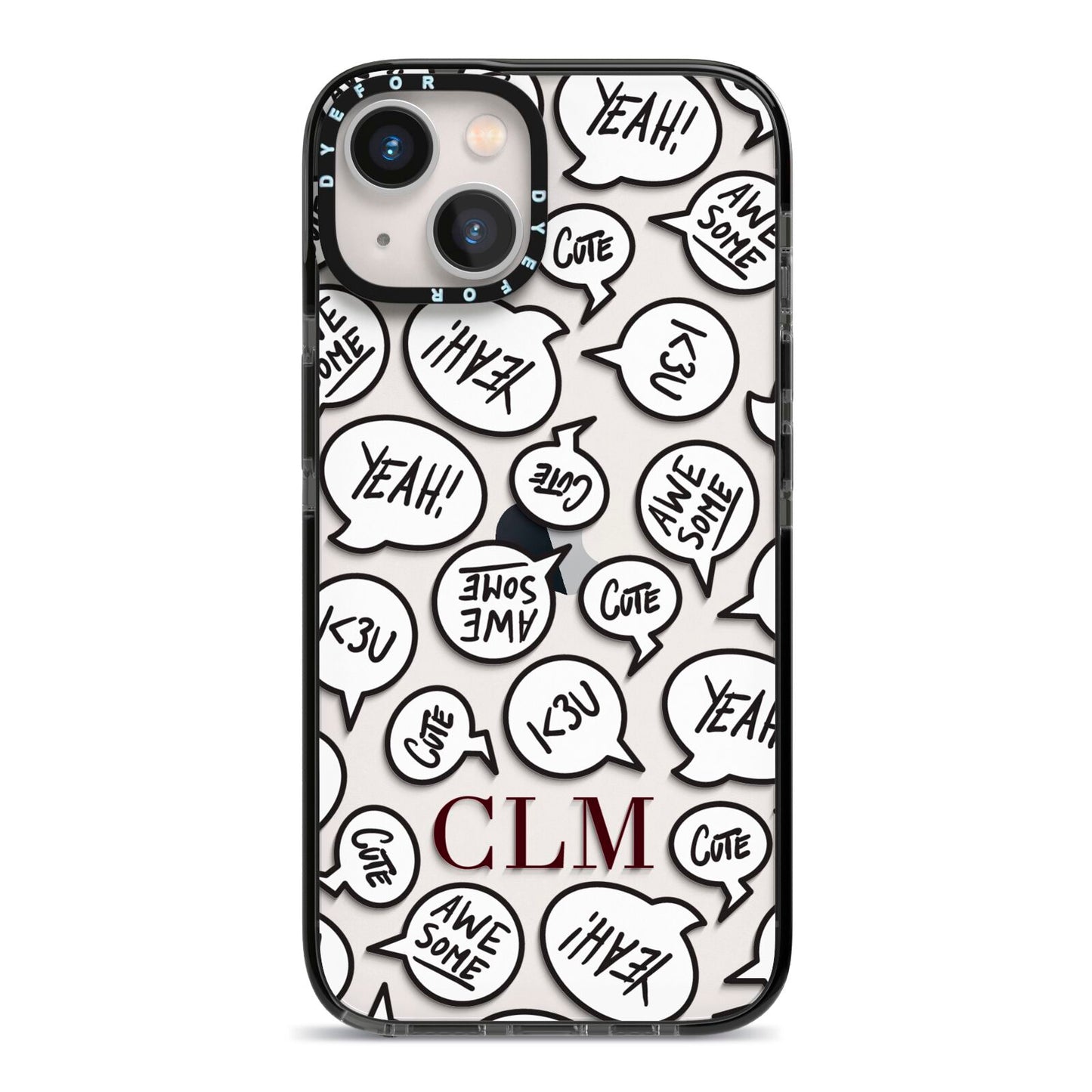 Personalised Sayings With Initials iPhone 13 Black Impact Case on Silver phone