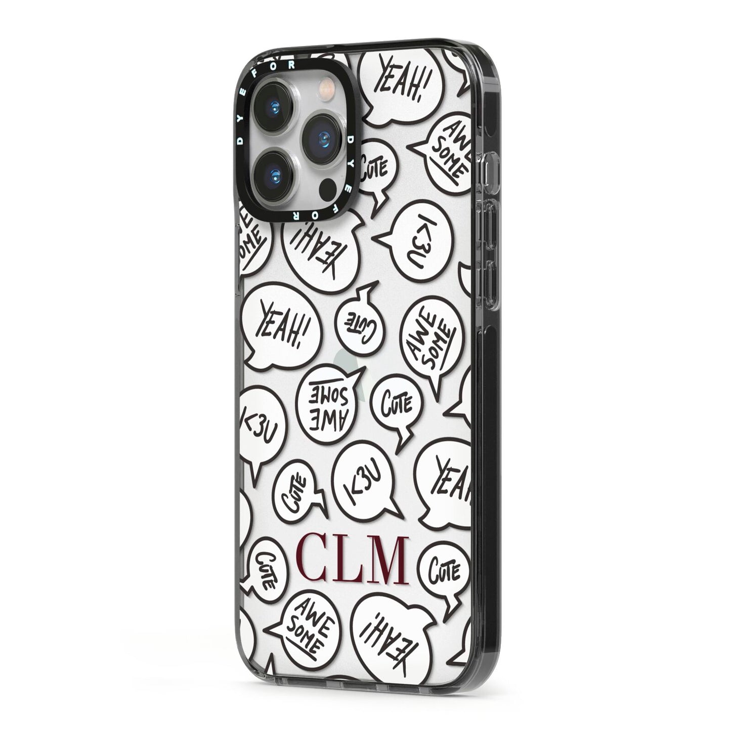 Personalised Sayings With Initials iPhone 13 Pro Max Black Impact Case Side Angle on Silver phone