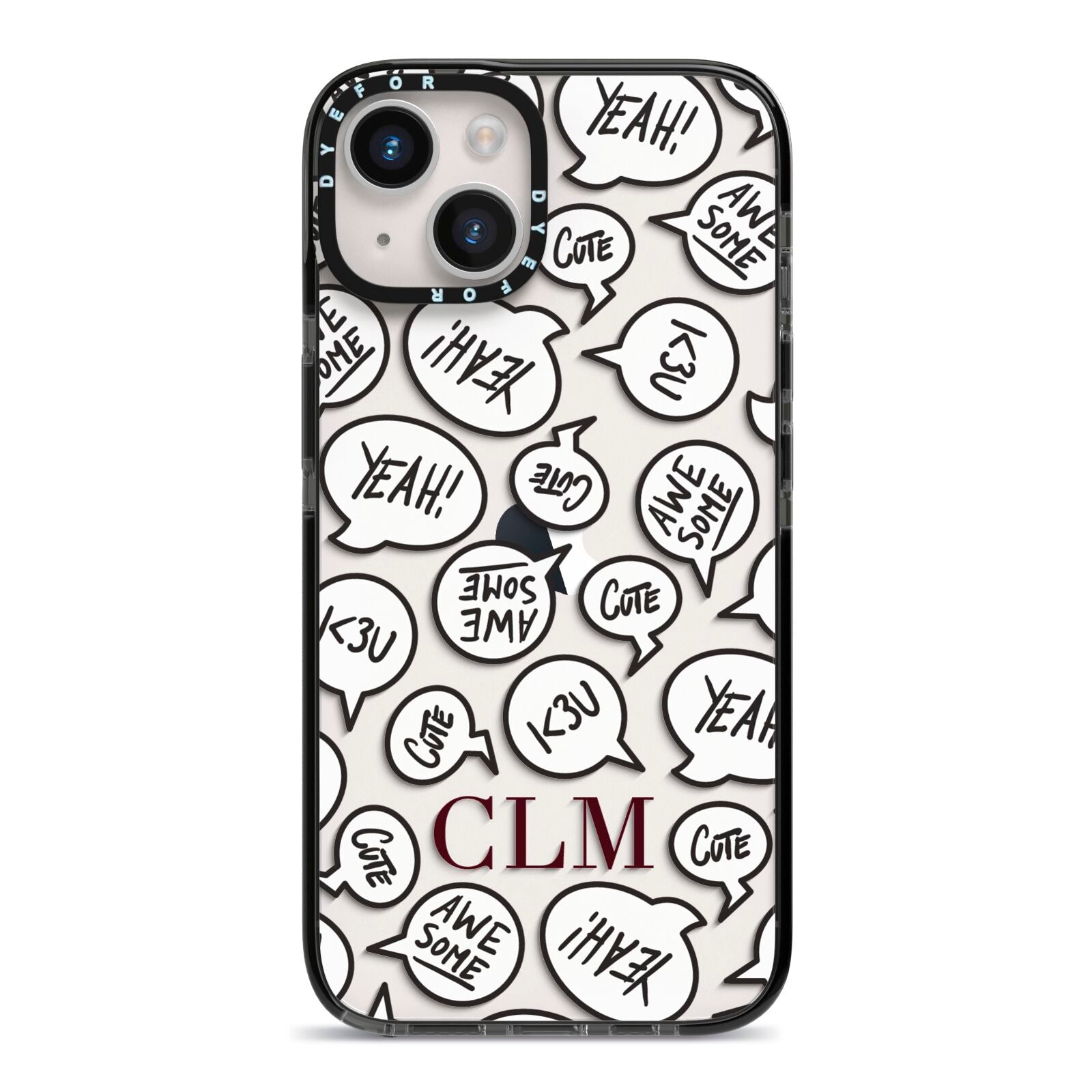 Personalised Sayings With Initials iPhone 14 Black Impact Case on Silver phone