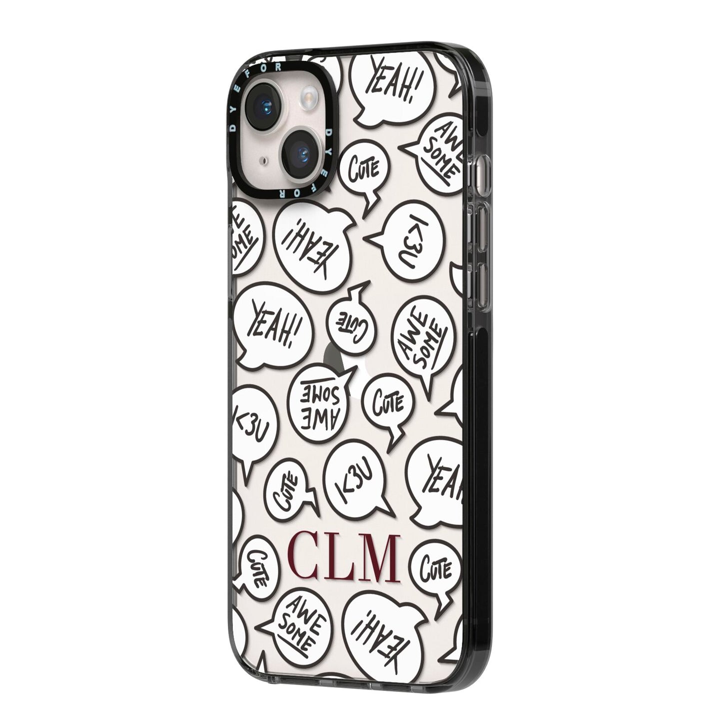 Personalised Sayings With Initials iPhone 14 Plus Black Impact Case Side Angle on Silver phone