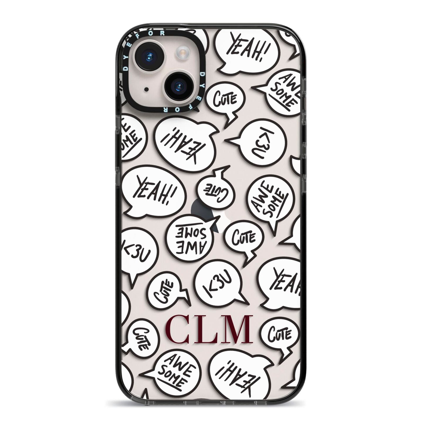 Personalised Sayings With Initials iPhone 14 Plus Black Impact Case on Silver phone