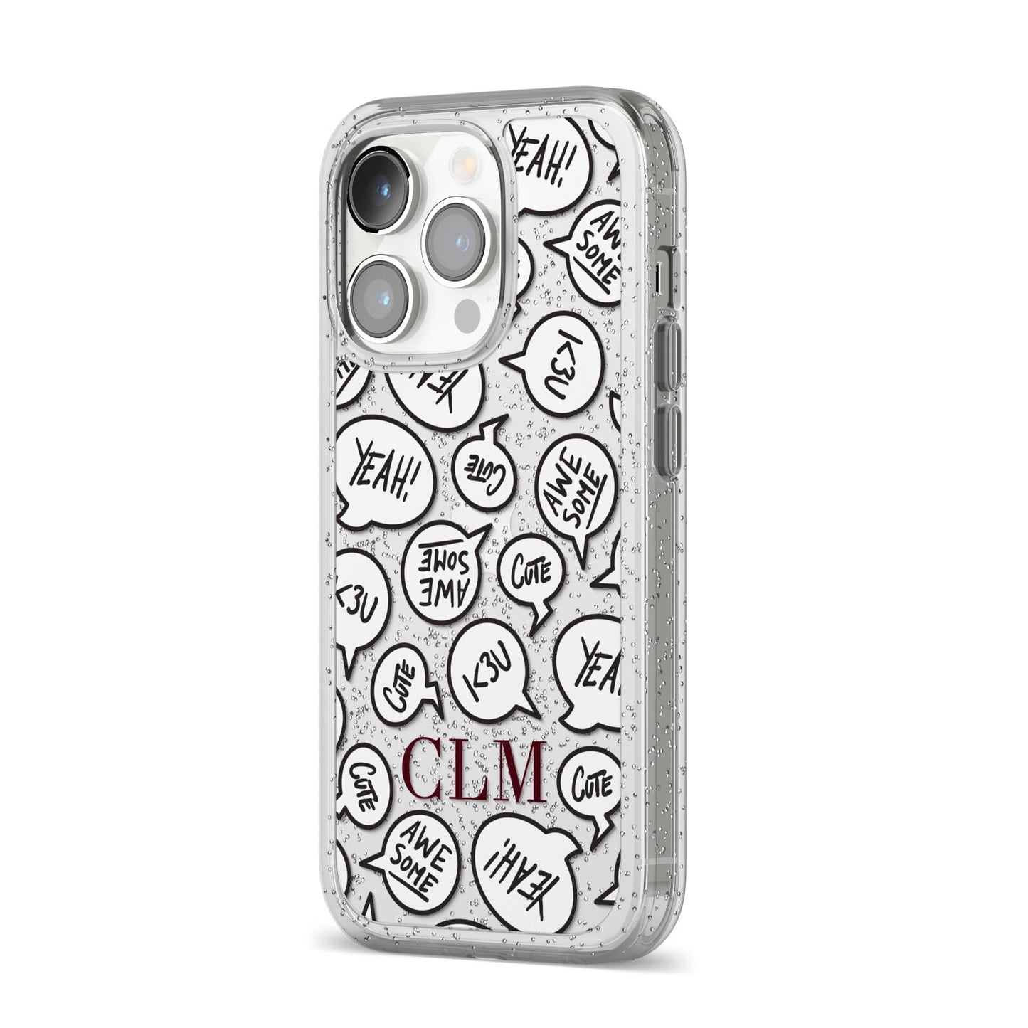 Personalised Sayings With Initials iPhone 14 Pro Glitter Tough Case Silver Angled Image