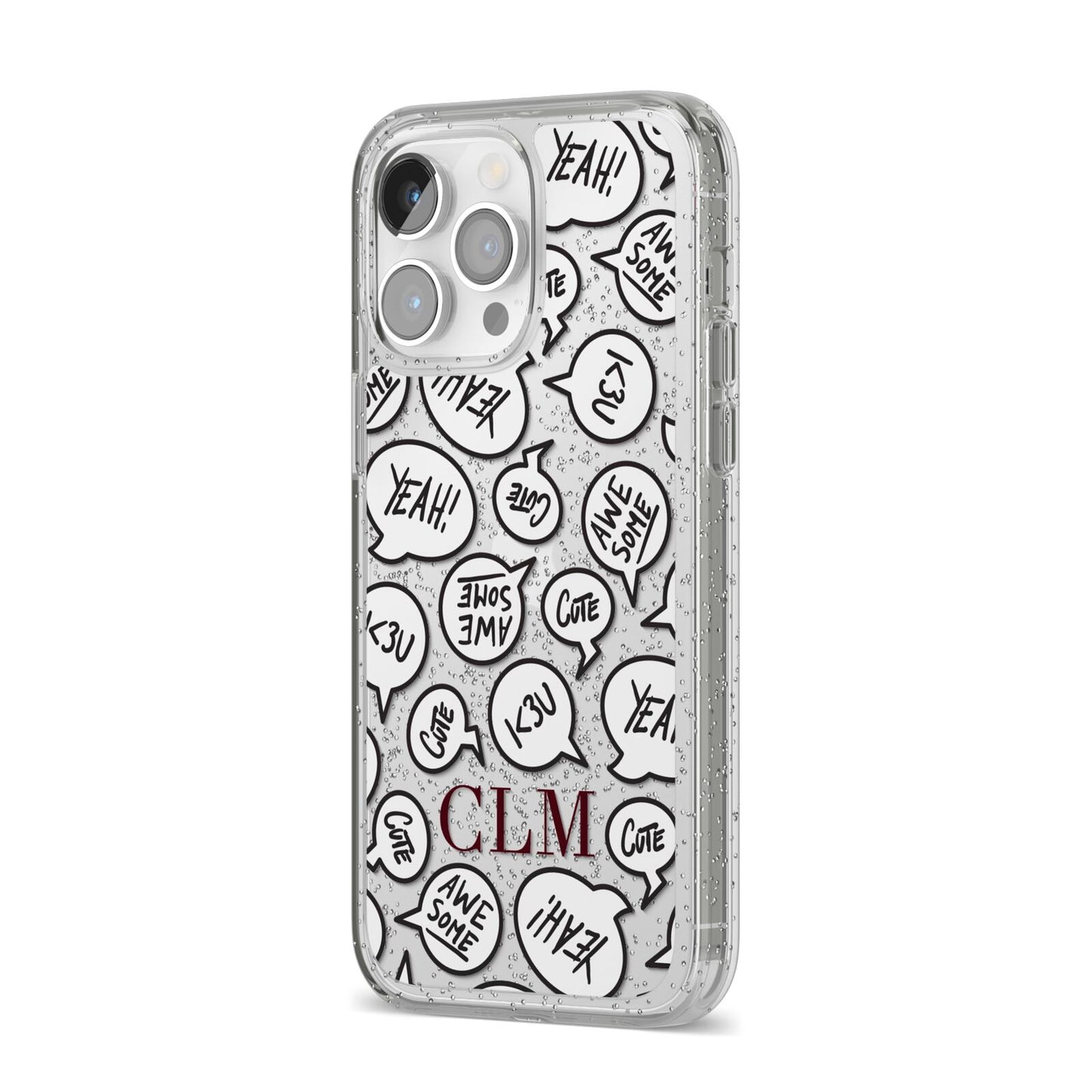 Personalised Sayings With Initials iPhone 14 Pro Max Glitter Tough Case Silver Angled Image