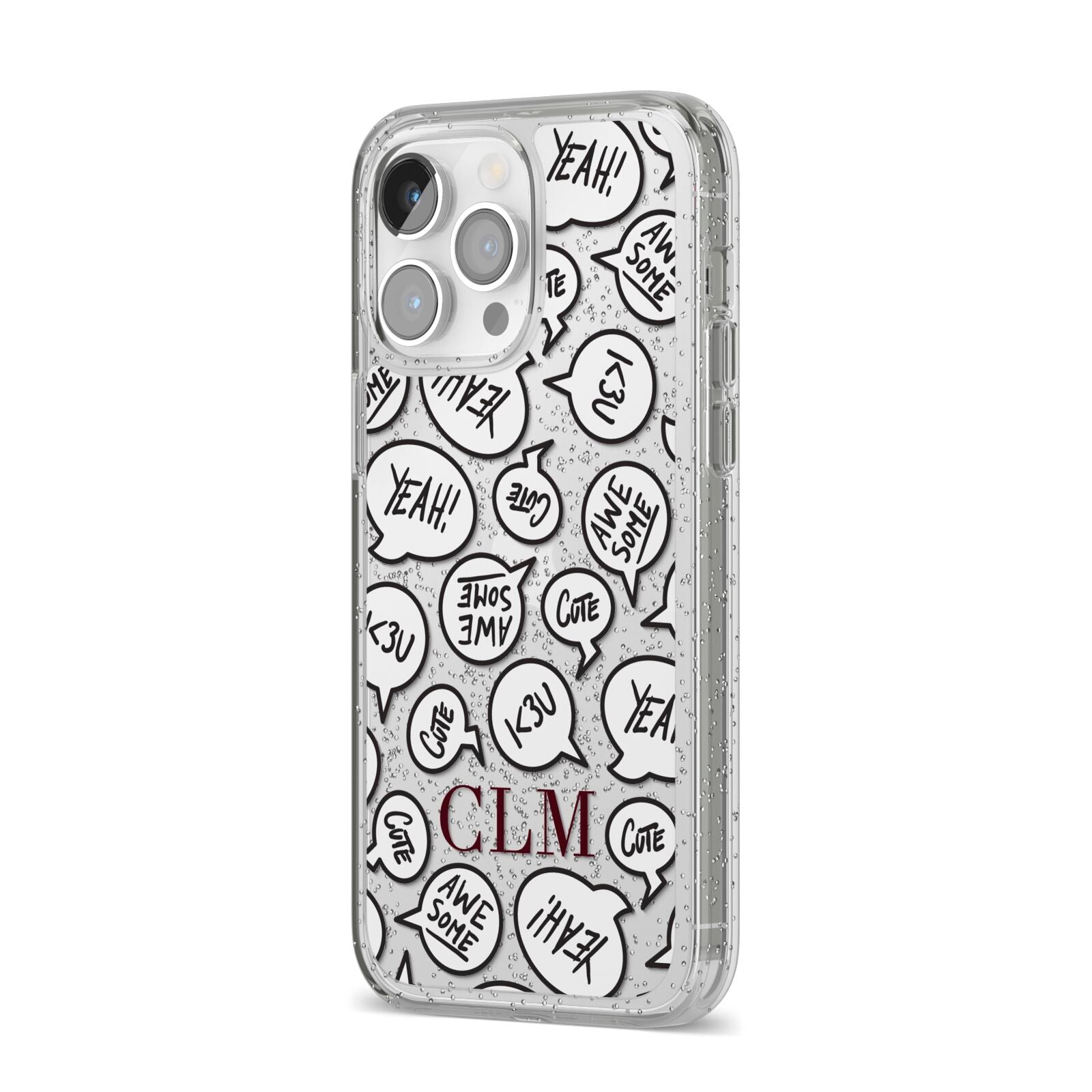 Personalised Sayings With Initials iPhone 14 Pro Max Glitter Tough Case Silver Angled Image