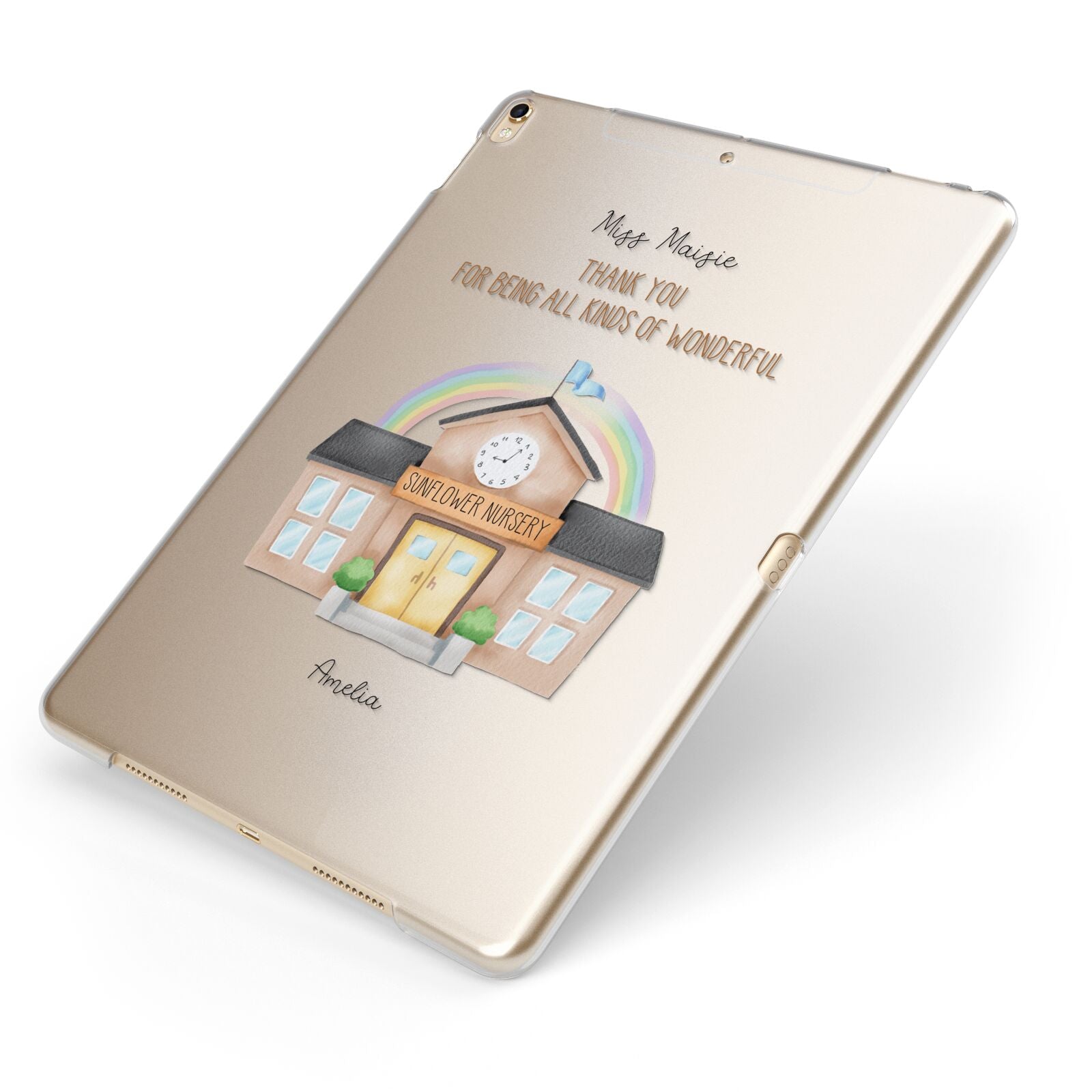 Personalised School Apple iPad Case on Gold iPad Side View