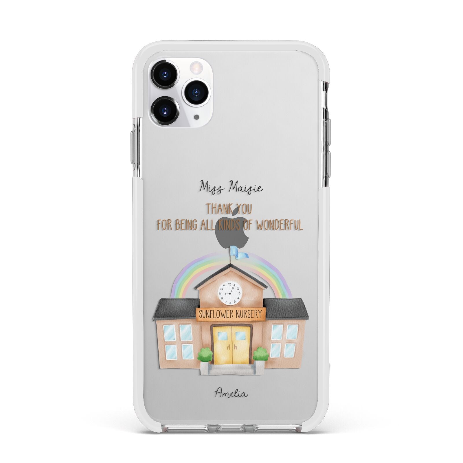 Personalised School Apple iPhone 11 Pro Max in Silver with White Impact Case