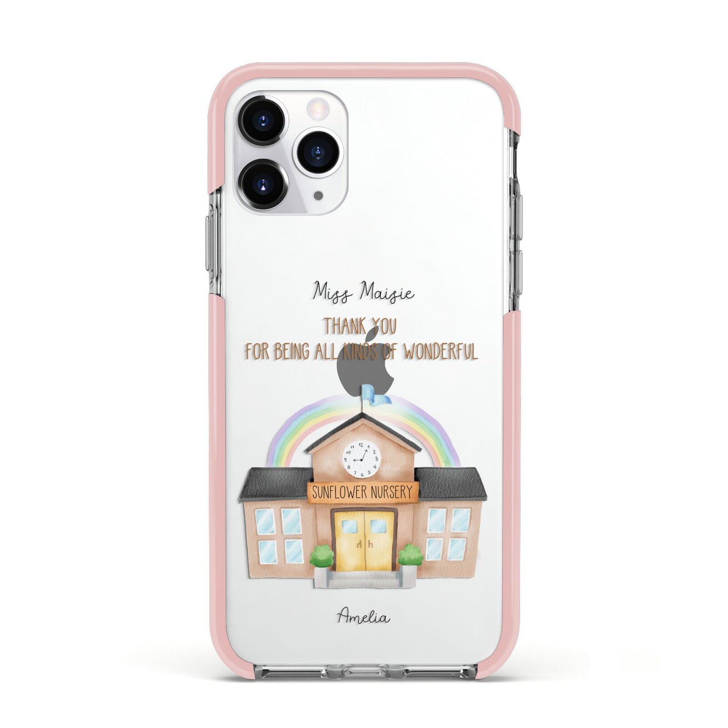 Personalised School Apple iPhone 11 Pro in Silver with Pink Impact Case