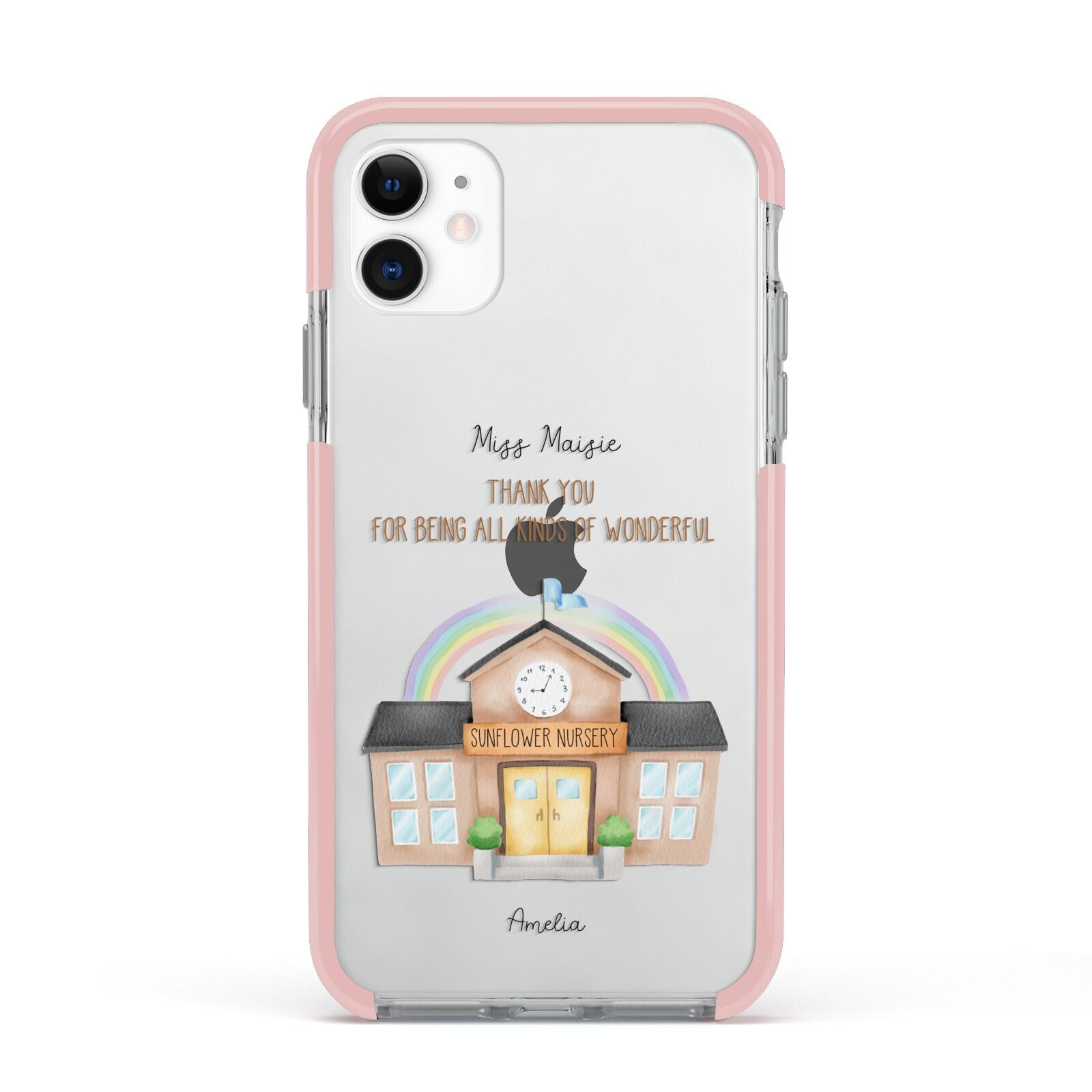 Personalised School Apple iPhone 11 in White with Pink Impact Case