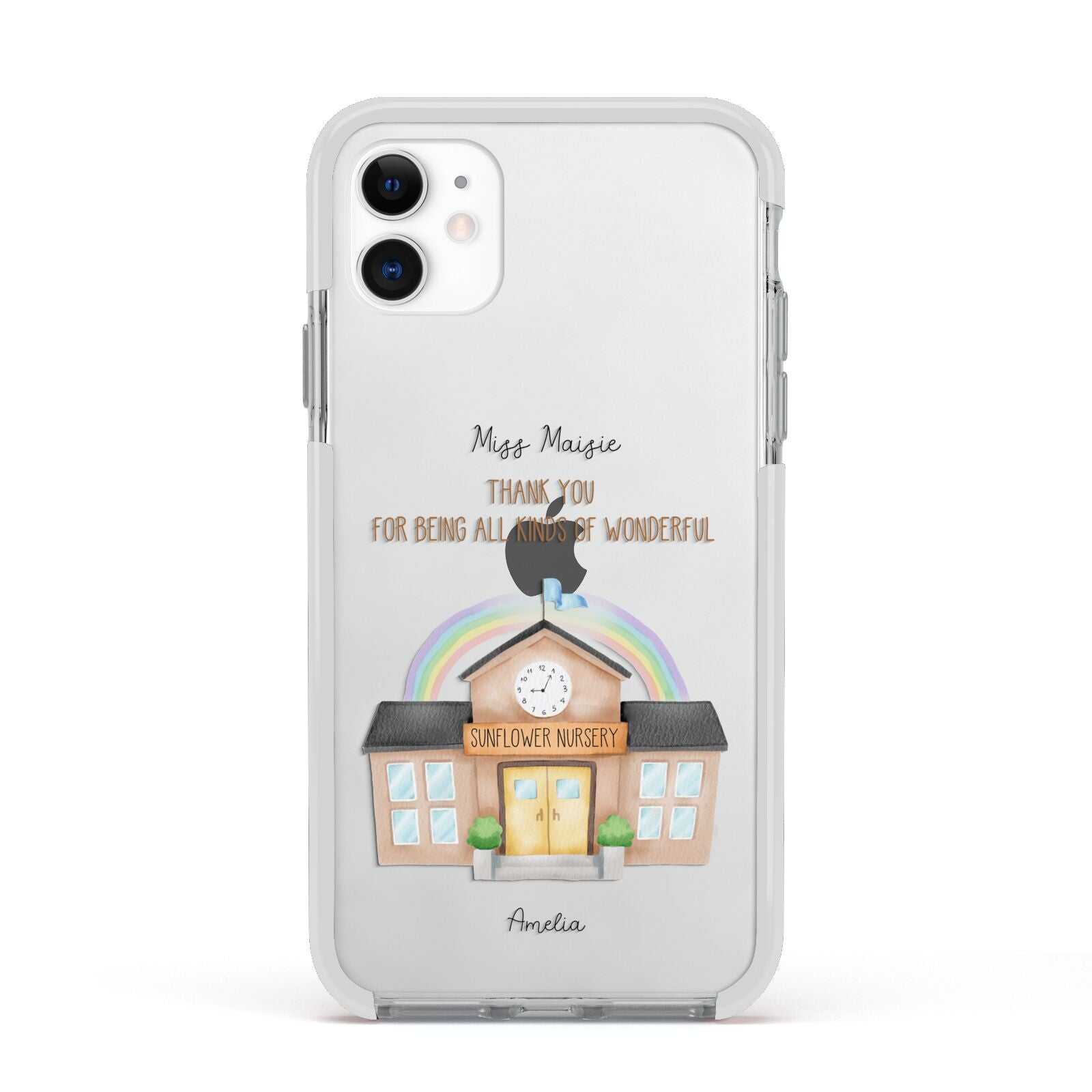 Personalised School Apple iPhone 11 in White with White Impact Case