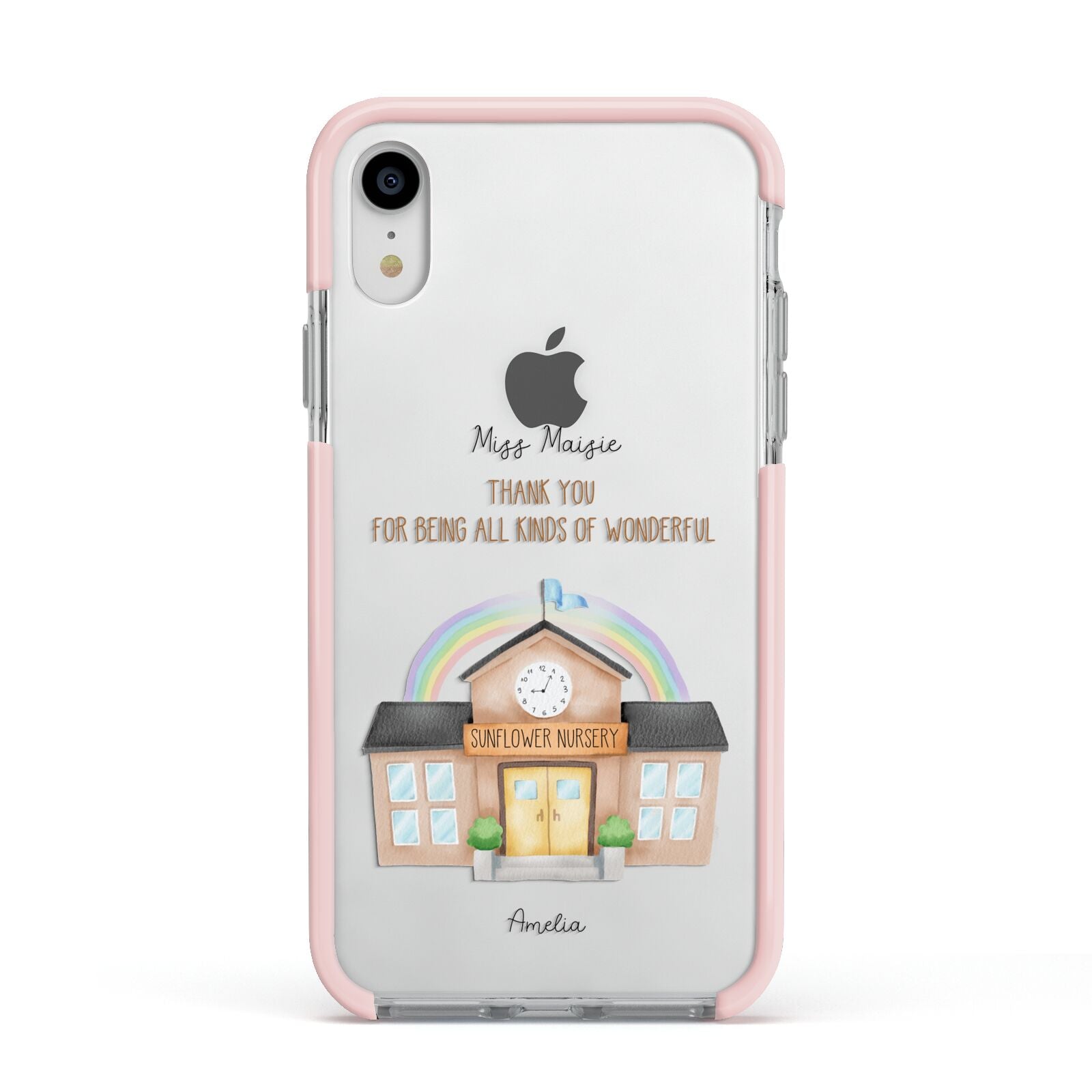 Personalised School Apple iPhone XR Impact Case Pink Edge on Silver Phone