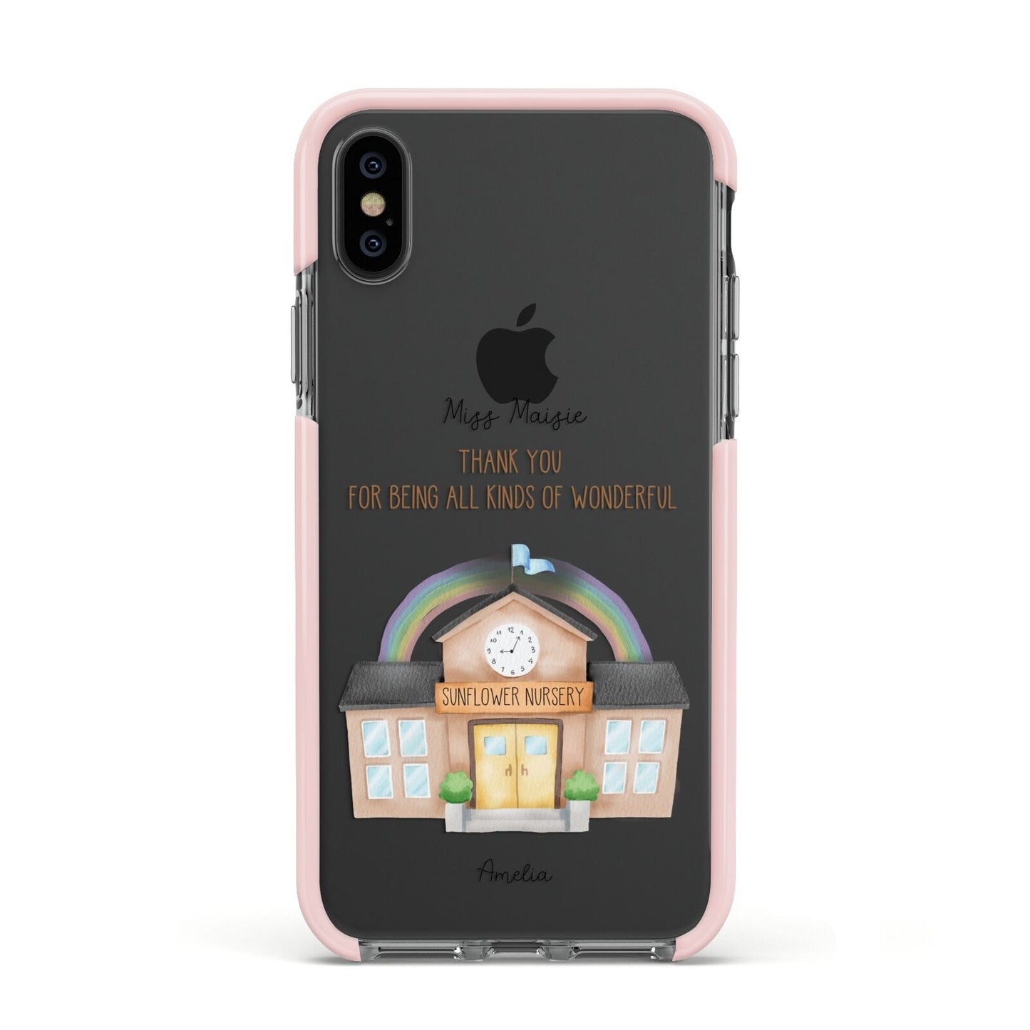 Personalised School Apple iPhone Xs Impact Case Pink Edge on Black Phone