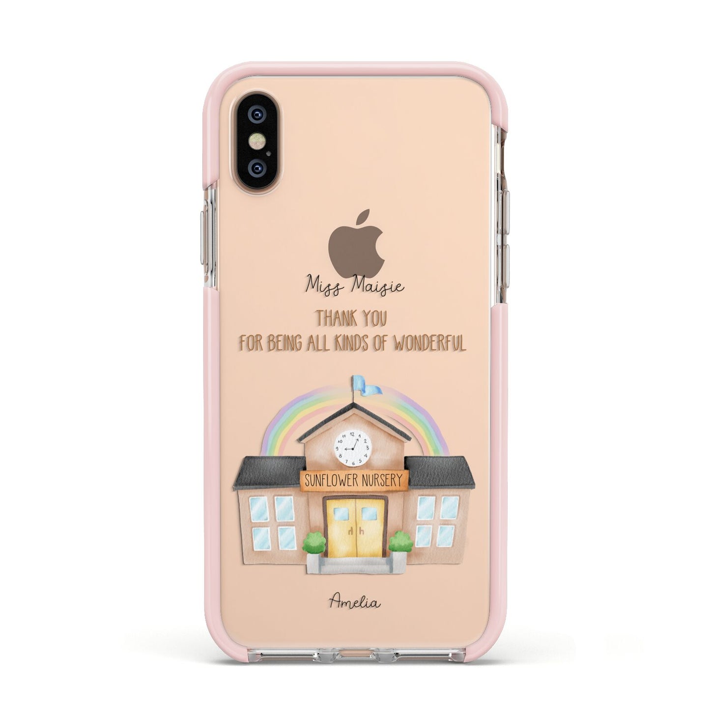 Personalised School Apple iPhone Xs Impact Case Pink Edge on Gold Phone