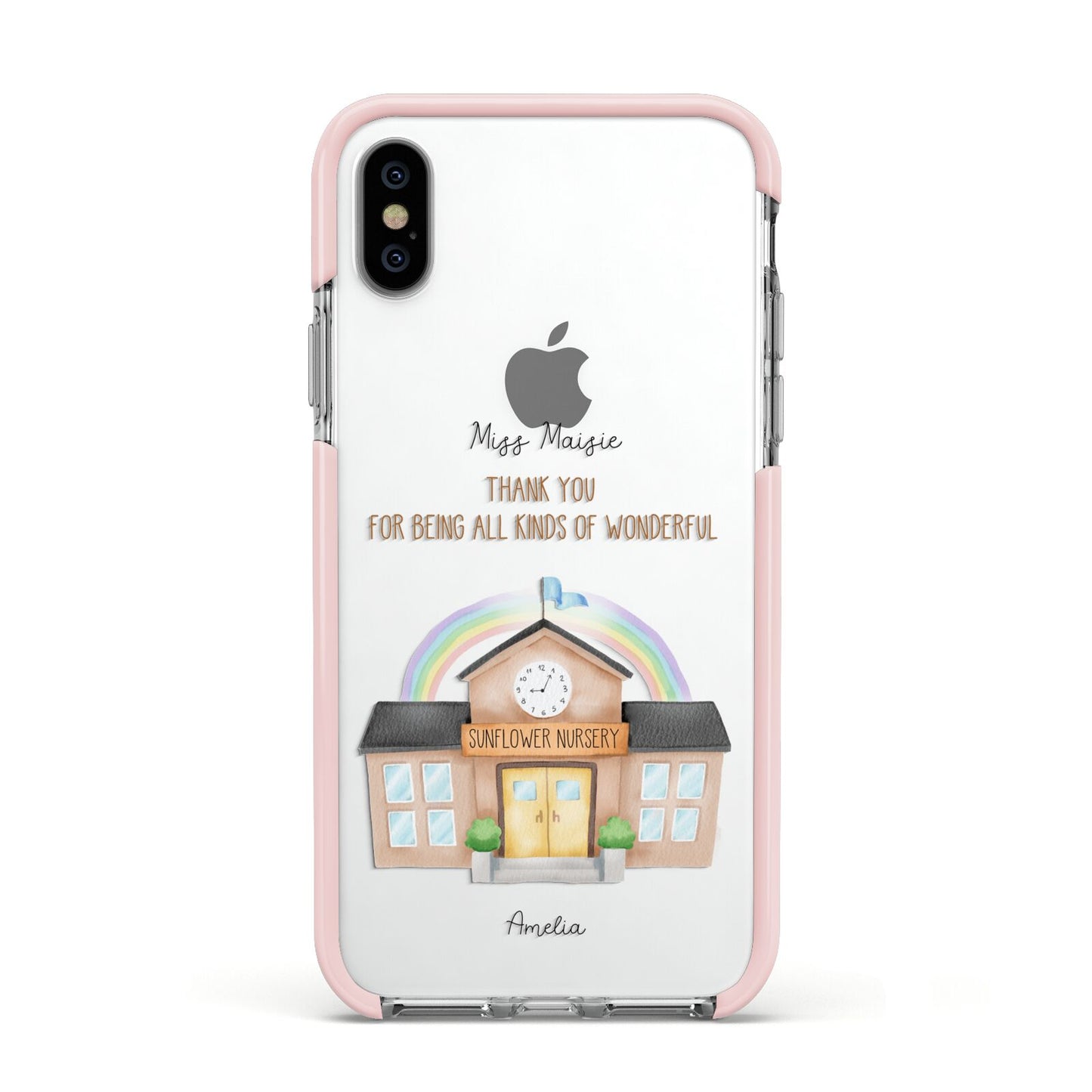 Personalised School Apple iPhone Xs Impact Case Pink Edge on Silver Phone