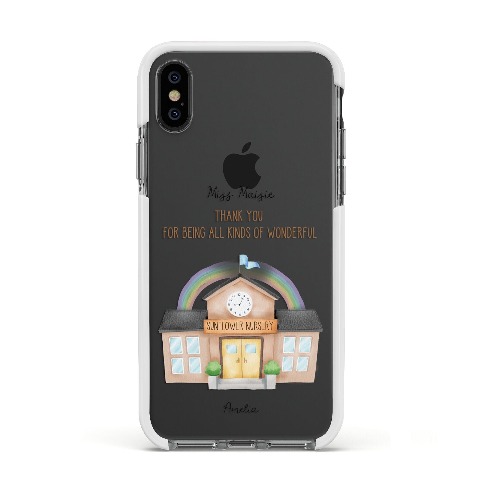 Personalised School Apple iPhone Xs Impact Case White Edge on Black Phone