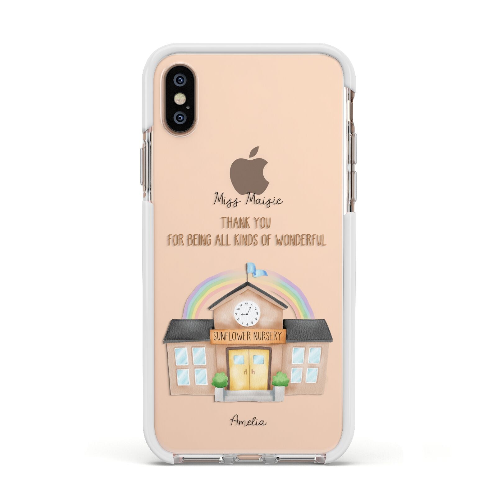 Personalised School Apple iPhone Xs Impact Case White Edge on Gold Phone