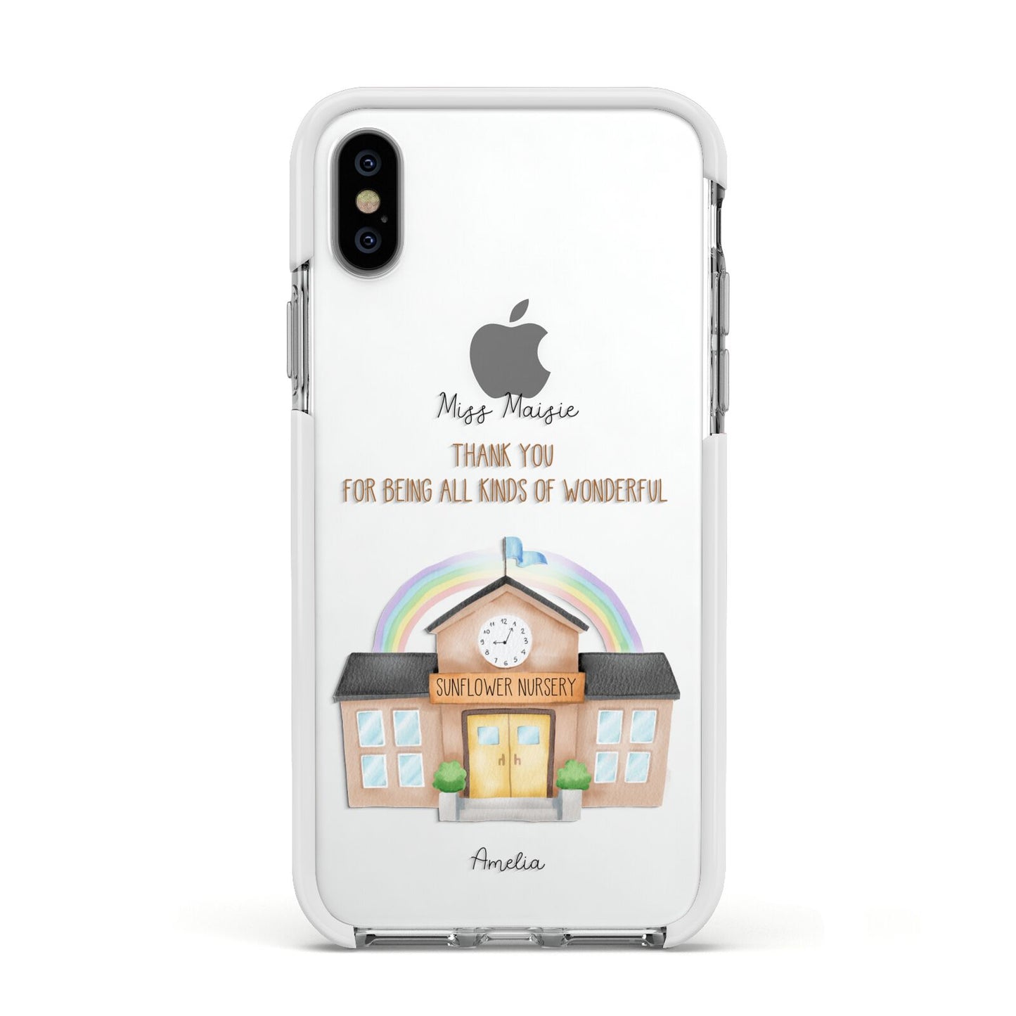 Personalised School Apple iPhone Xs Impact Case White Edge on Silver Phone