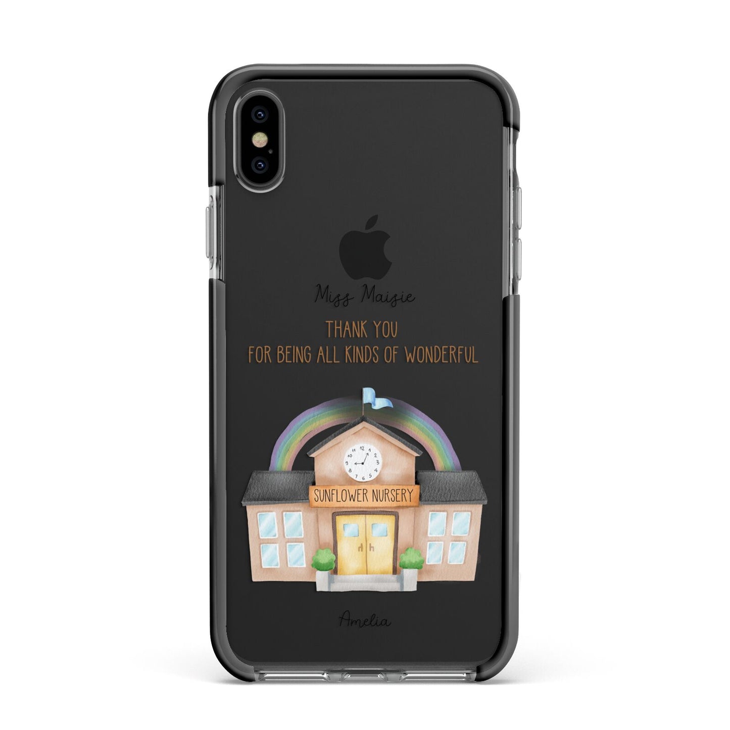 Personalised School Apple iPhone Xs Max Impact Case Black Edge on Black Phone