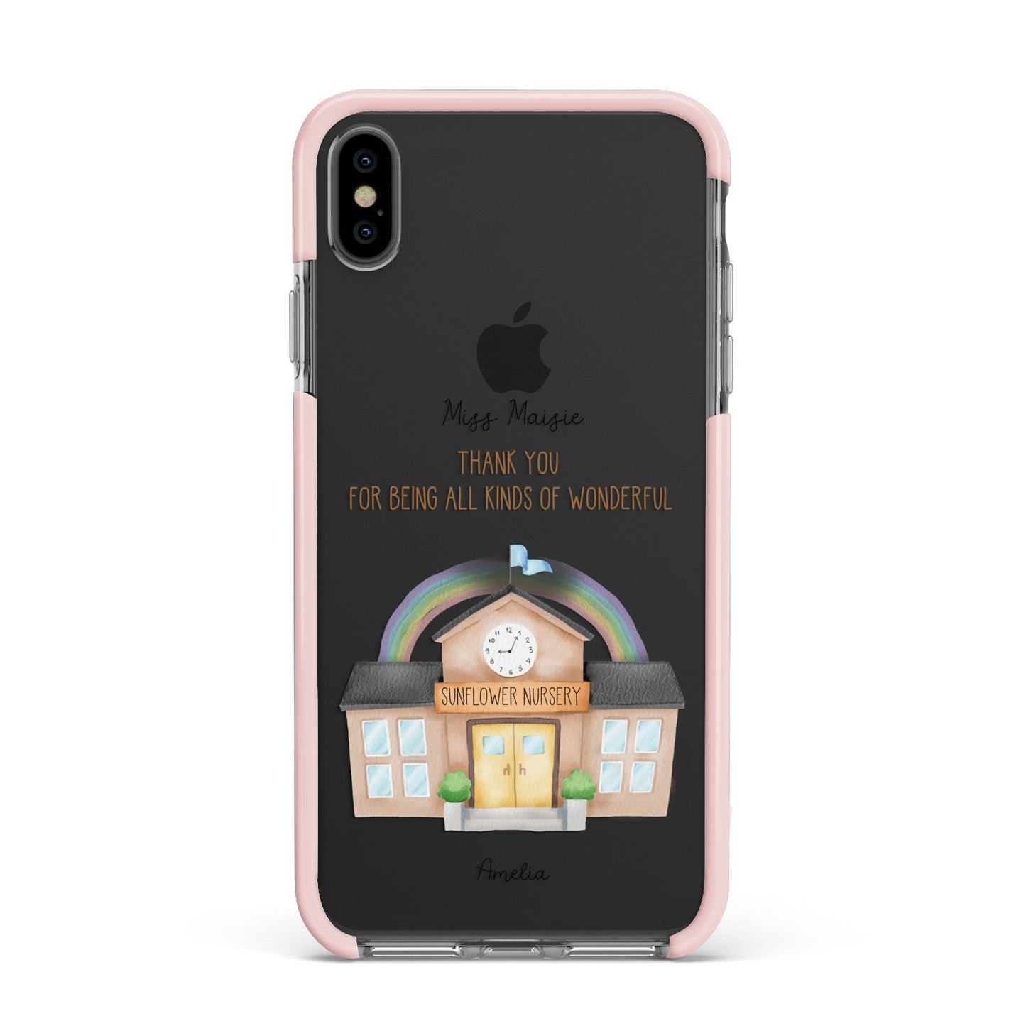 Personalised School Apple iPhone Xs Max Impact Case Pink Edge on Black Phone