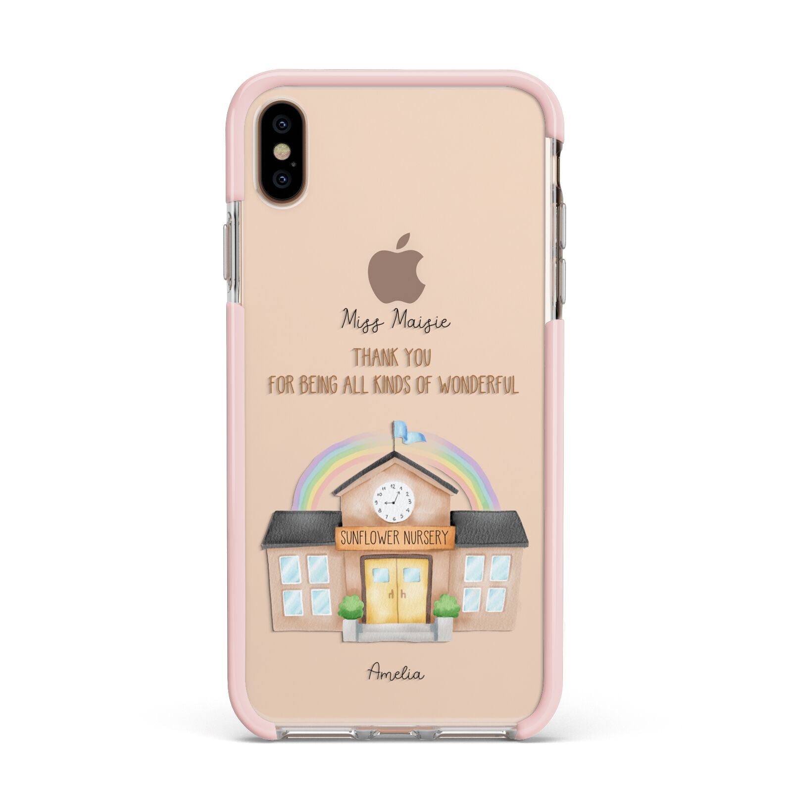 Personalised School Apple iPhone Xs Max Impact Case Pink Edge on Gold Phone