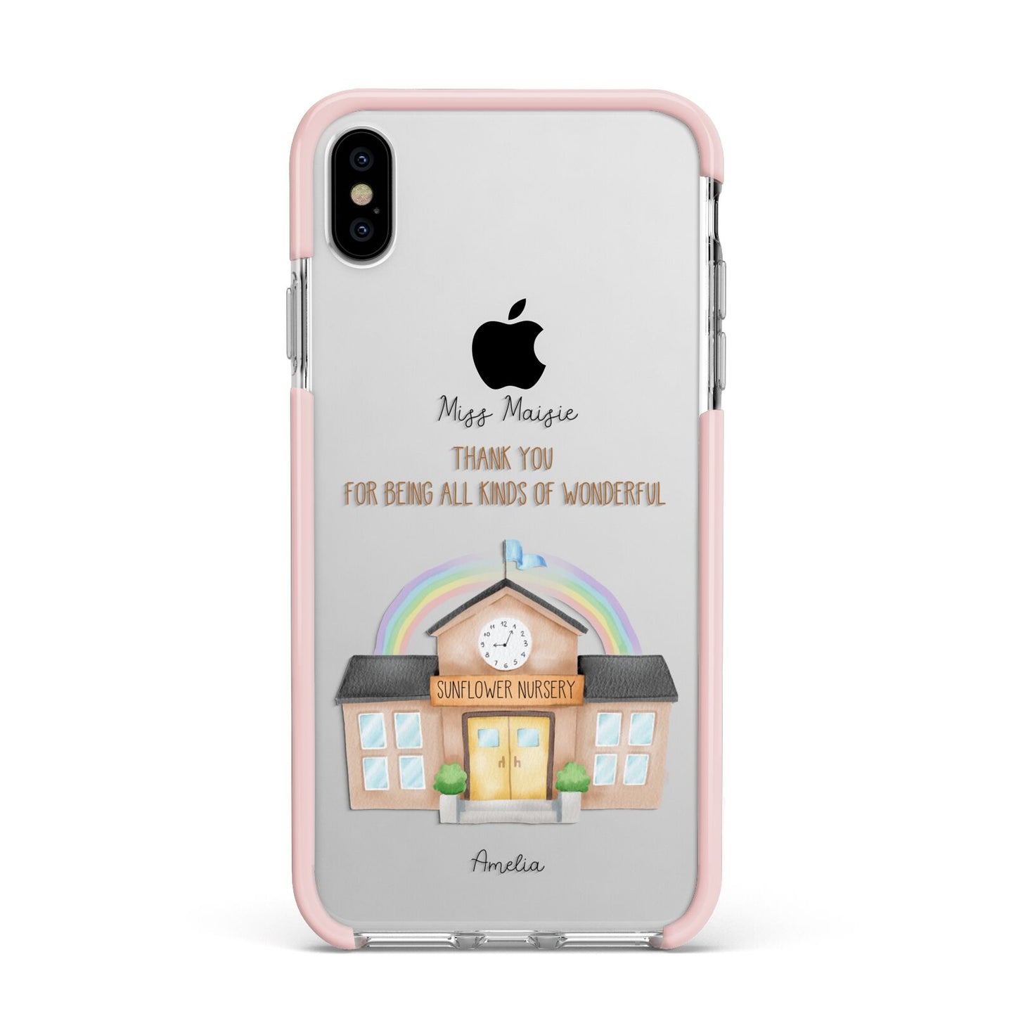 Personalised School Apple iPhone Xs Max Impact Case Pink Edge on Silver Phone