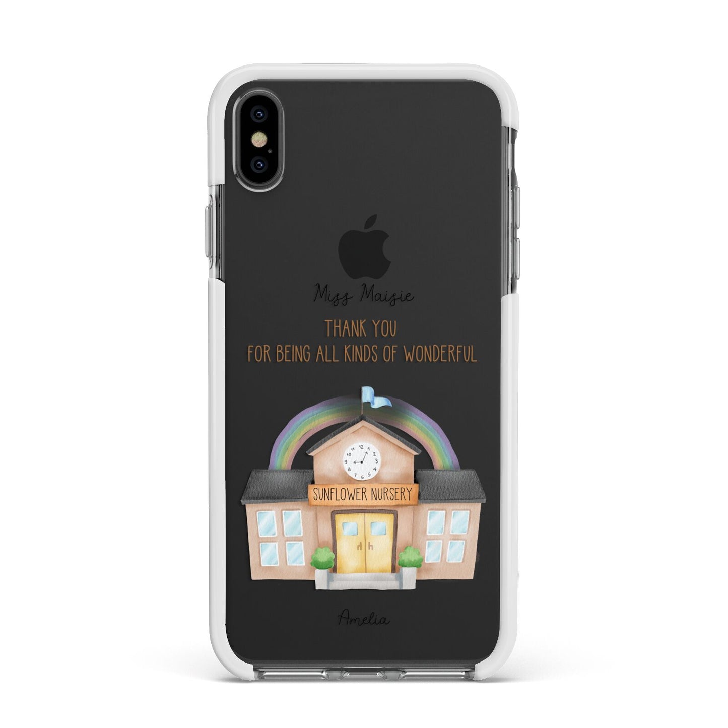 Personalised School Apple iPhone Xs Max Impact Case White Edge on Black Phone