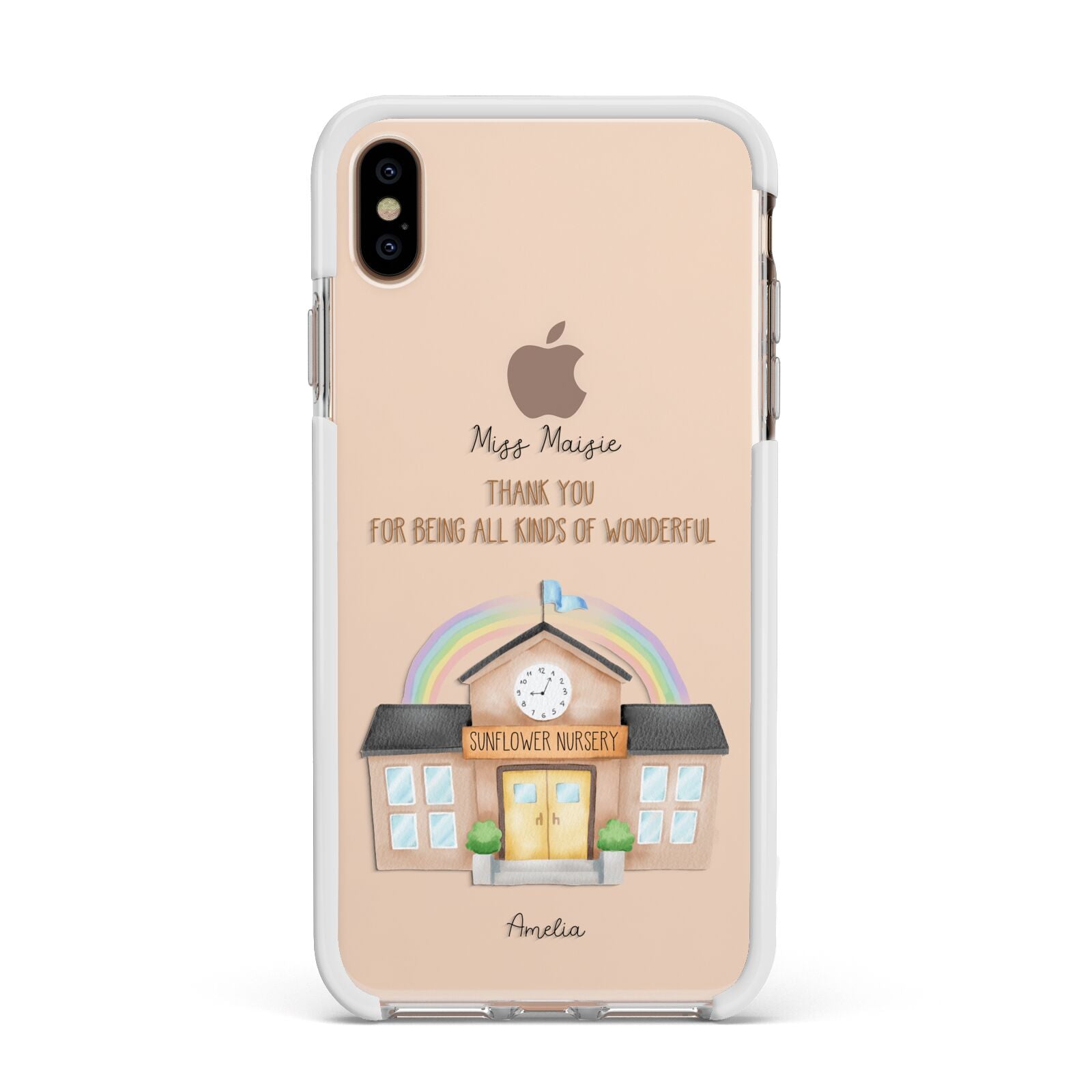 Personalised School Apple iPhone Xs Max Impact Case White Edge on Gold Phone