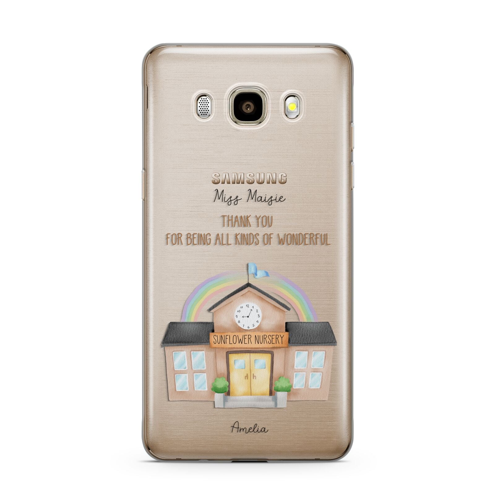 Personalised School Samsung Galaxy J7 2016 Case on gold phone