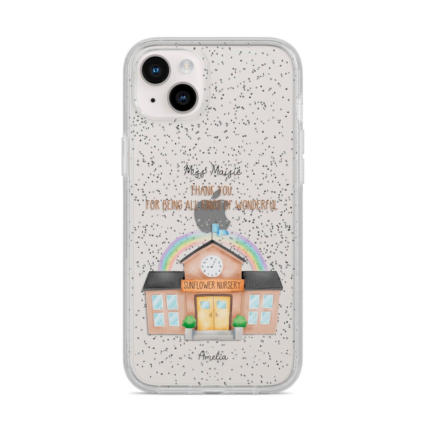 Personalised School iPhone 14 Plus Glitter Tough Case Starlight