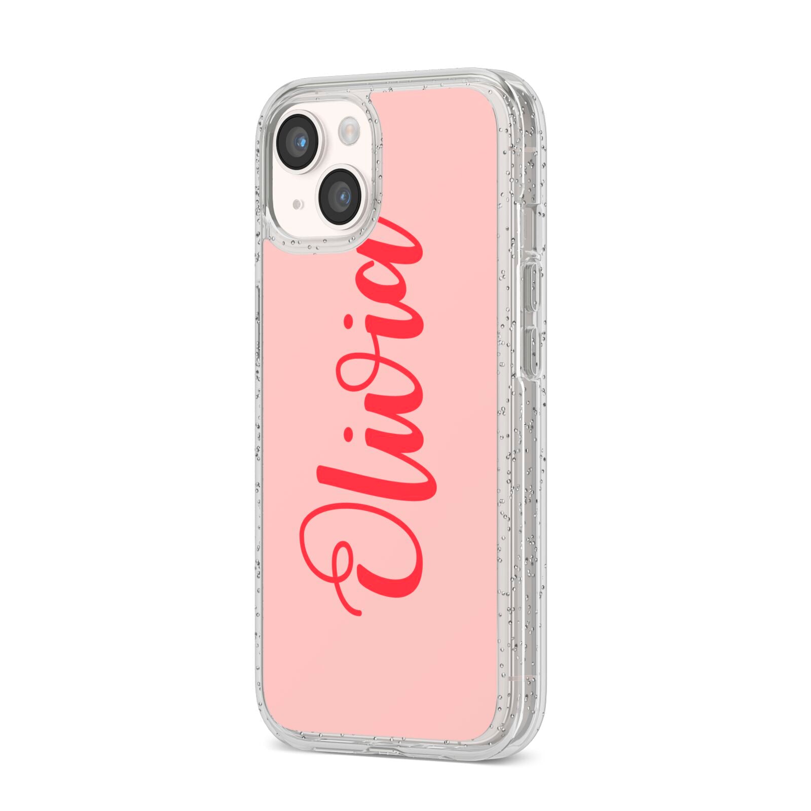 Personalised Script Name iPhone 14 Glitter Tough Case Starlight Angled Image