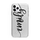 Personalised Scroll Side Handwritten Name Clear Apple iPhone 11 Pro Max in Silver with Bumper Case