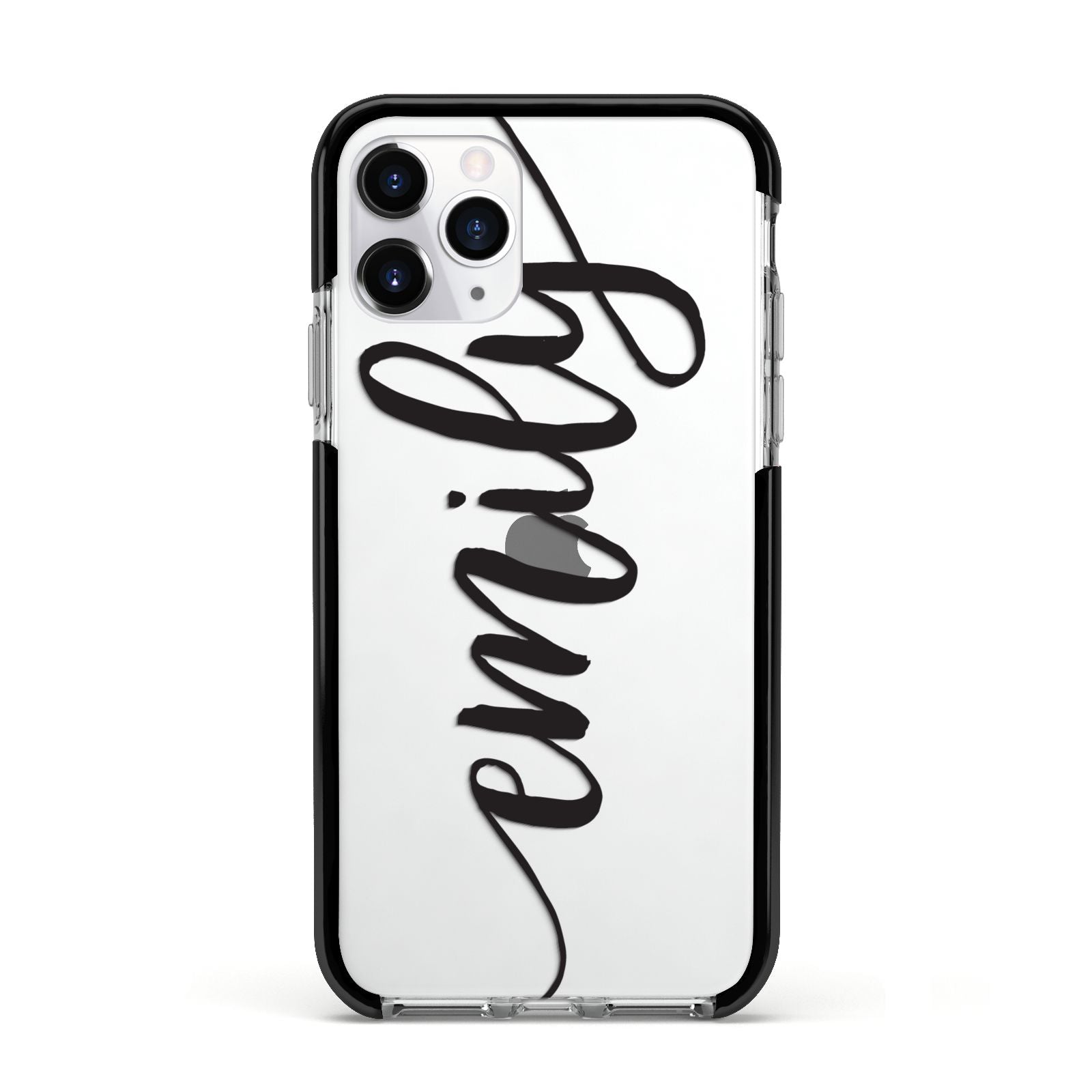 Personalised Scroll Side Handwritten Name Clear Apple iPhone 11 Pro in Silver with Black Impact Case