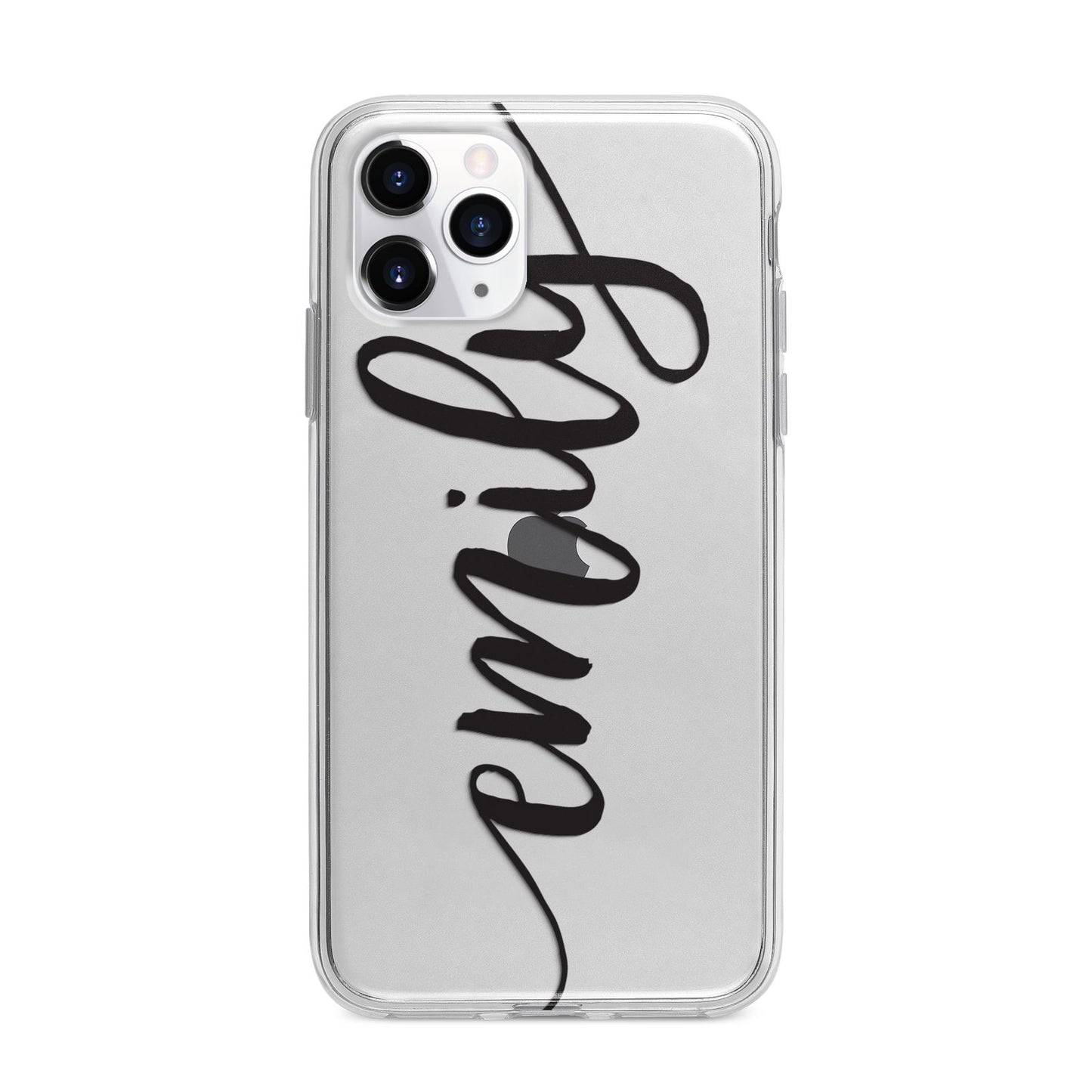 Personalised Scroll Side Handwritten Name Clear Apple iPhone 11 Pro in Silver with Bumper Case