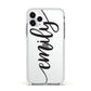 Personalised Scroll Side Handwritten Name Clear Apple iPhone 11 Pro in Silver with White Impact Case