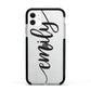 Personalised Scroll Side Handwritten Name Clear Apple iPhone 11 in White with Black Impact Case