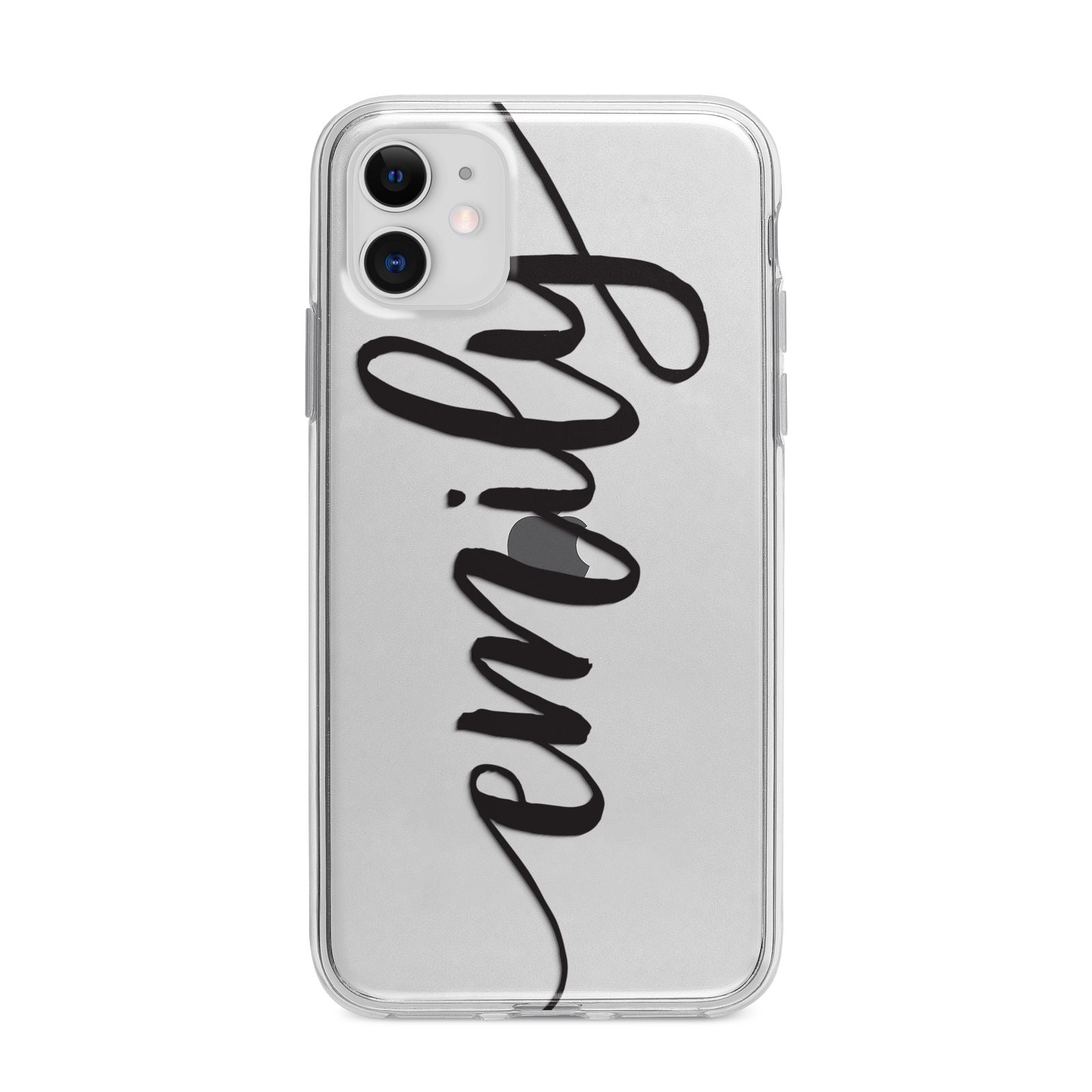 Personalised Scroll Side Handwritten Name Clear Apple iPhone 11 in White with Bumper Case