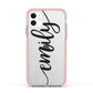 Personalised Scroll Side Handwritten Name Clear Apple iPhone 11 in White with Pink Impact Case